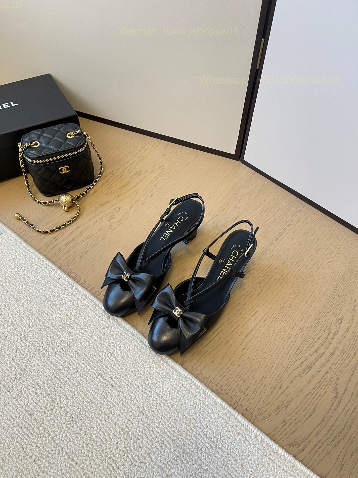 Chanel Two Tone Bow Slingback Heels Round Cap Toe CC Logo Women Shoes