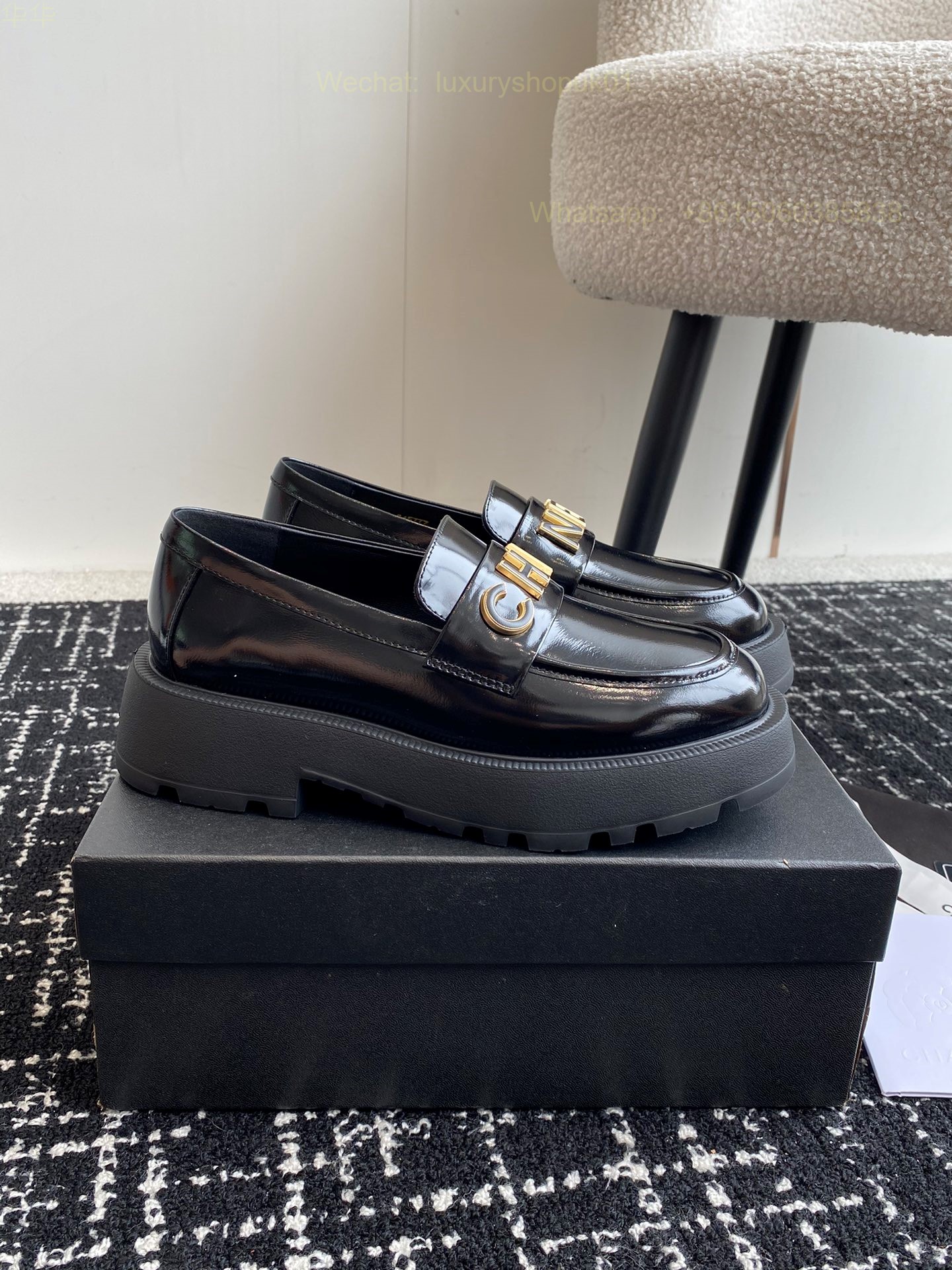 Women Chanel Chain Loafers Leather CC Logo Flats Shoes