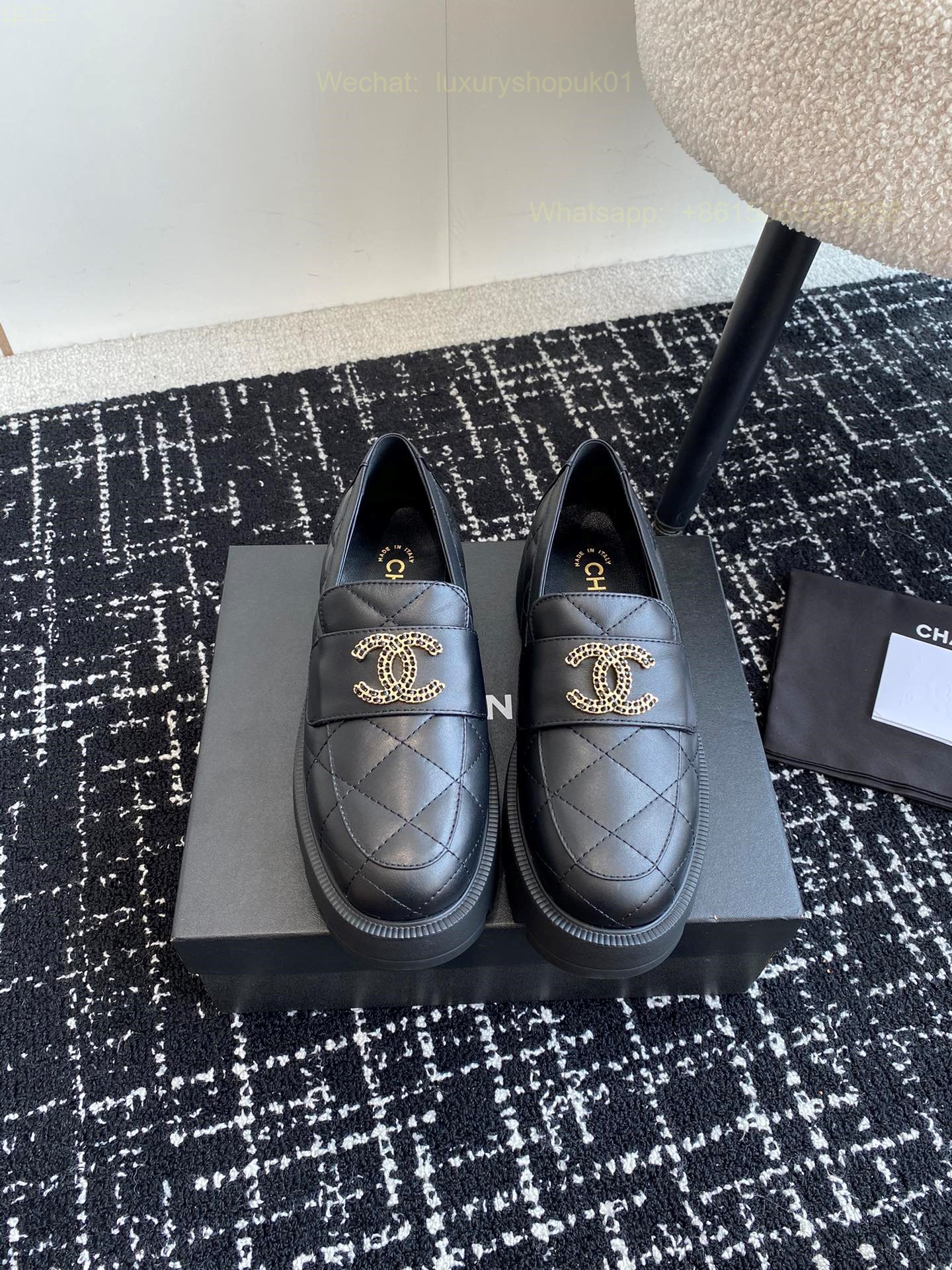 Women Chanel Chain Loafers Leather CC Logo Flats Shoes