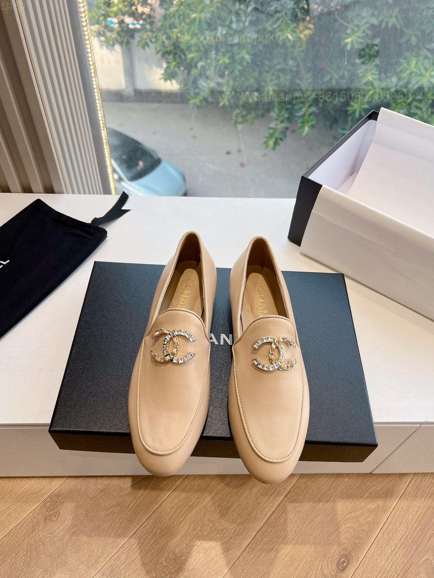 Women Chanel Leather Loafers CC Logo Flats Shoes