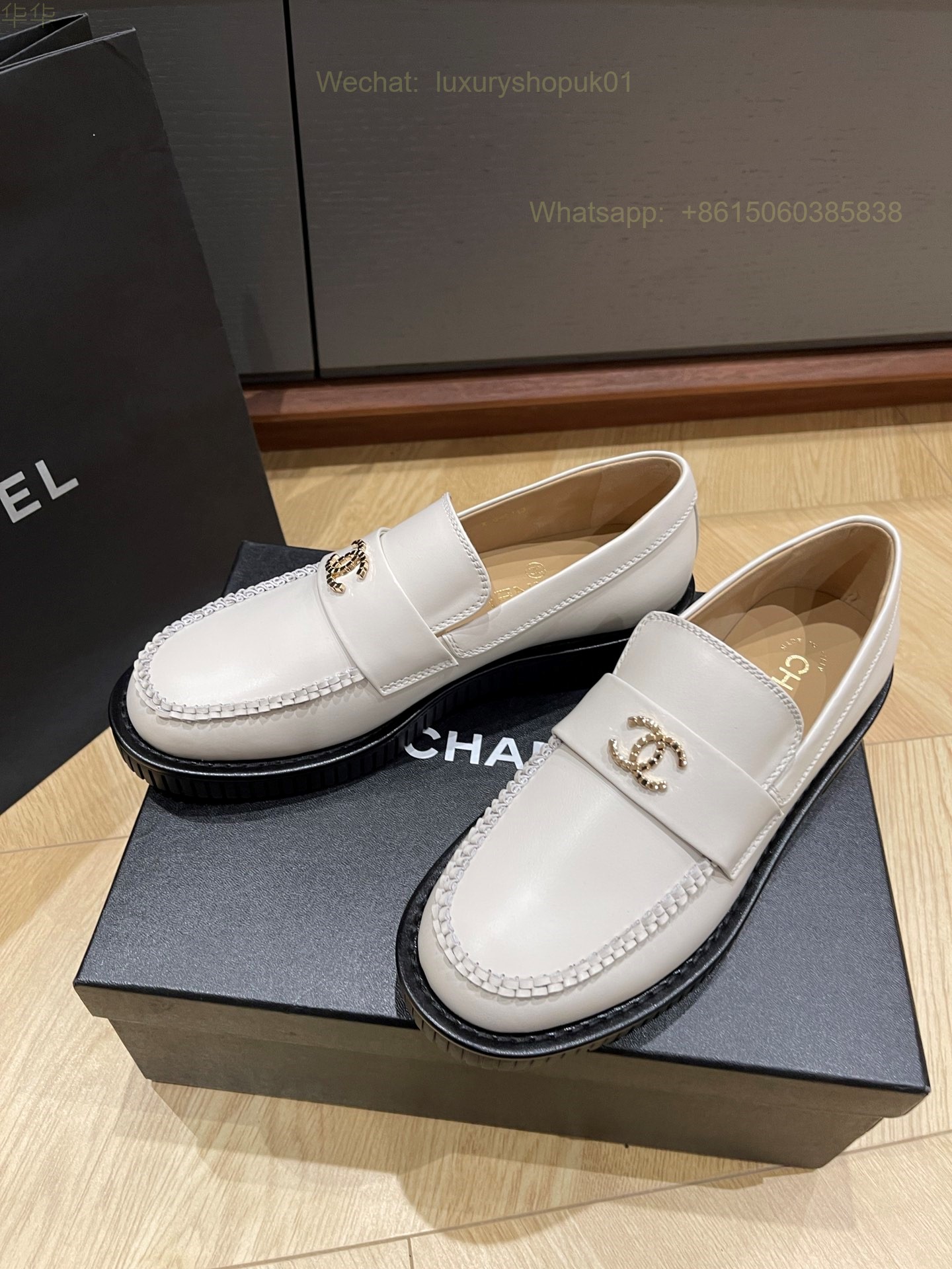 Women Chanel Loafers Leather CC Logo Flats Shoes