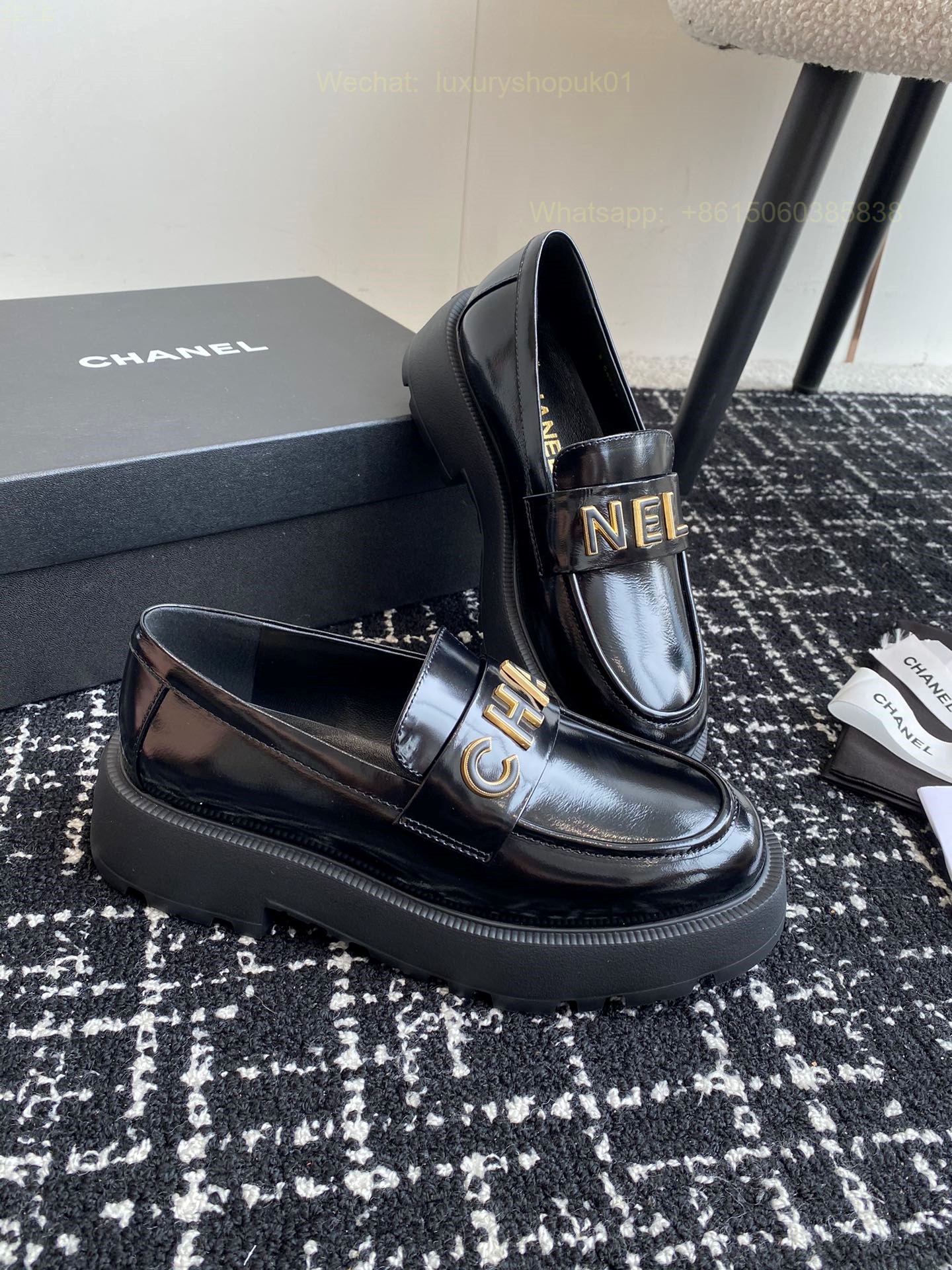 Women Chanel Chain Loafers Leather CC Logo Flats Shoes