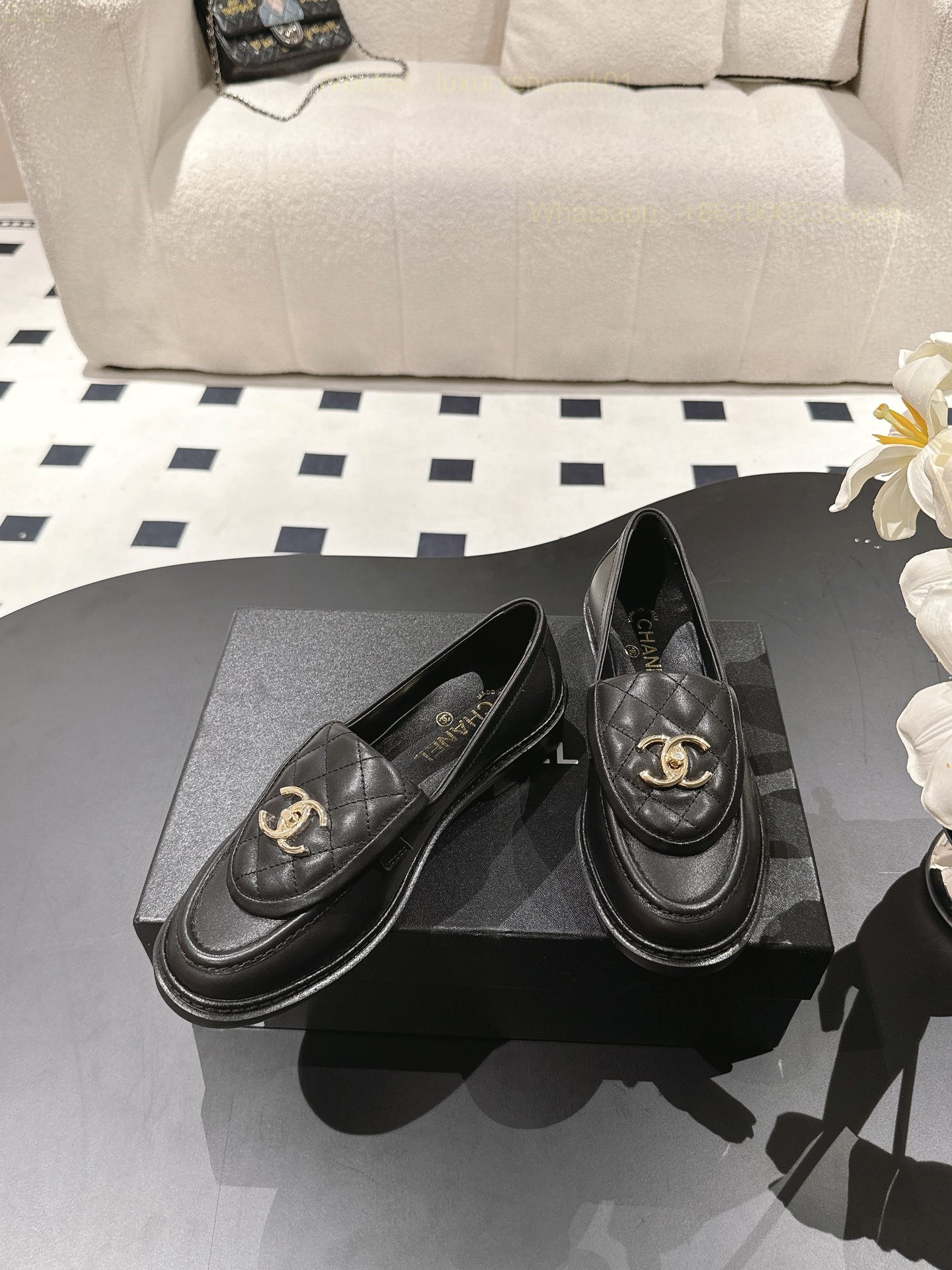 Women Chanel Loafers Leather CC Logo Flats Shoes