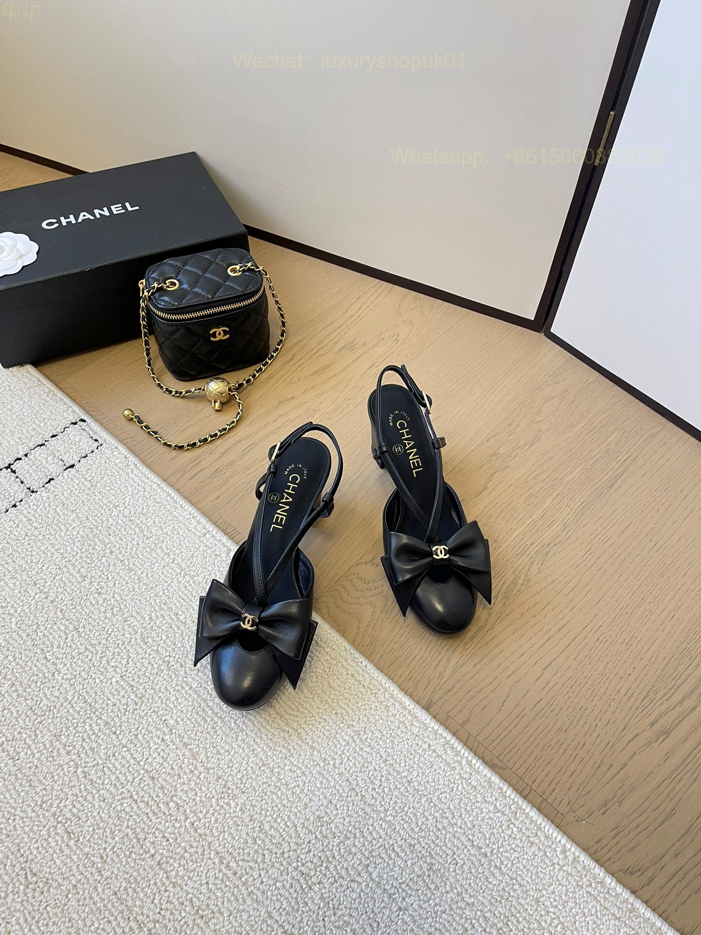 Chanel Two Tone Bow Slingback Heels Round Cap Toe CC Logo Women Shoes