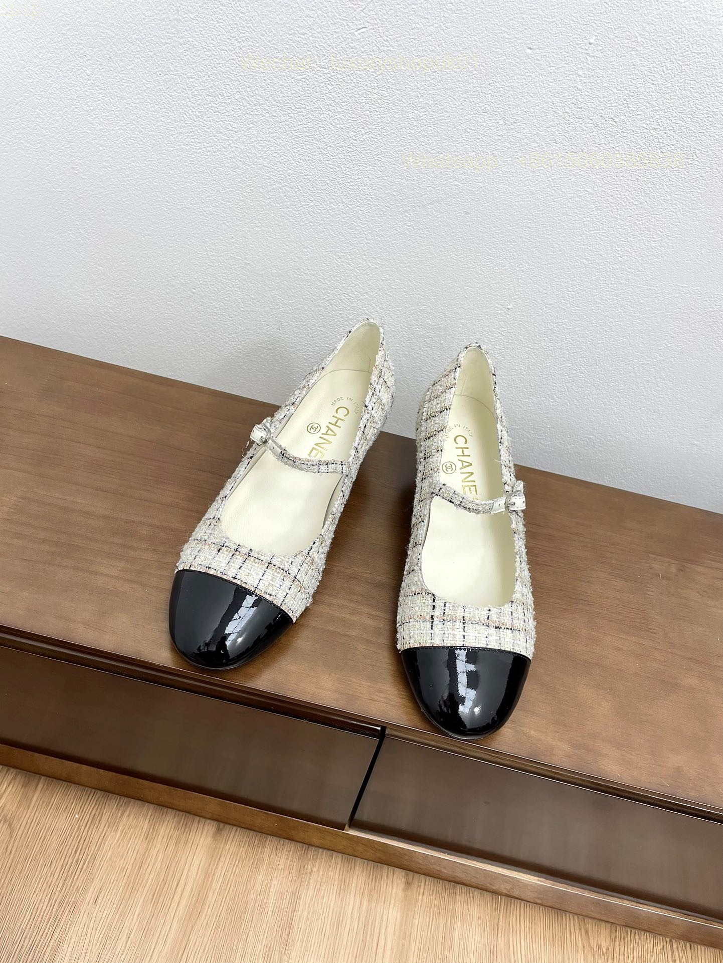 Chanel Bow Two Tone Heels Leather CC Block Heel Pumps Women Shoes