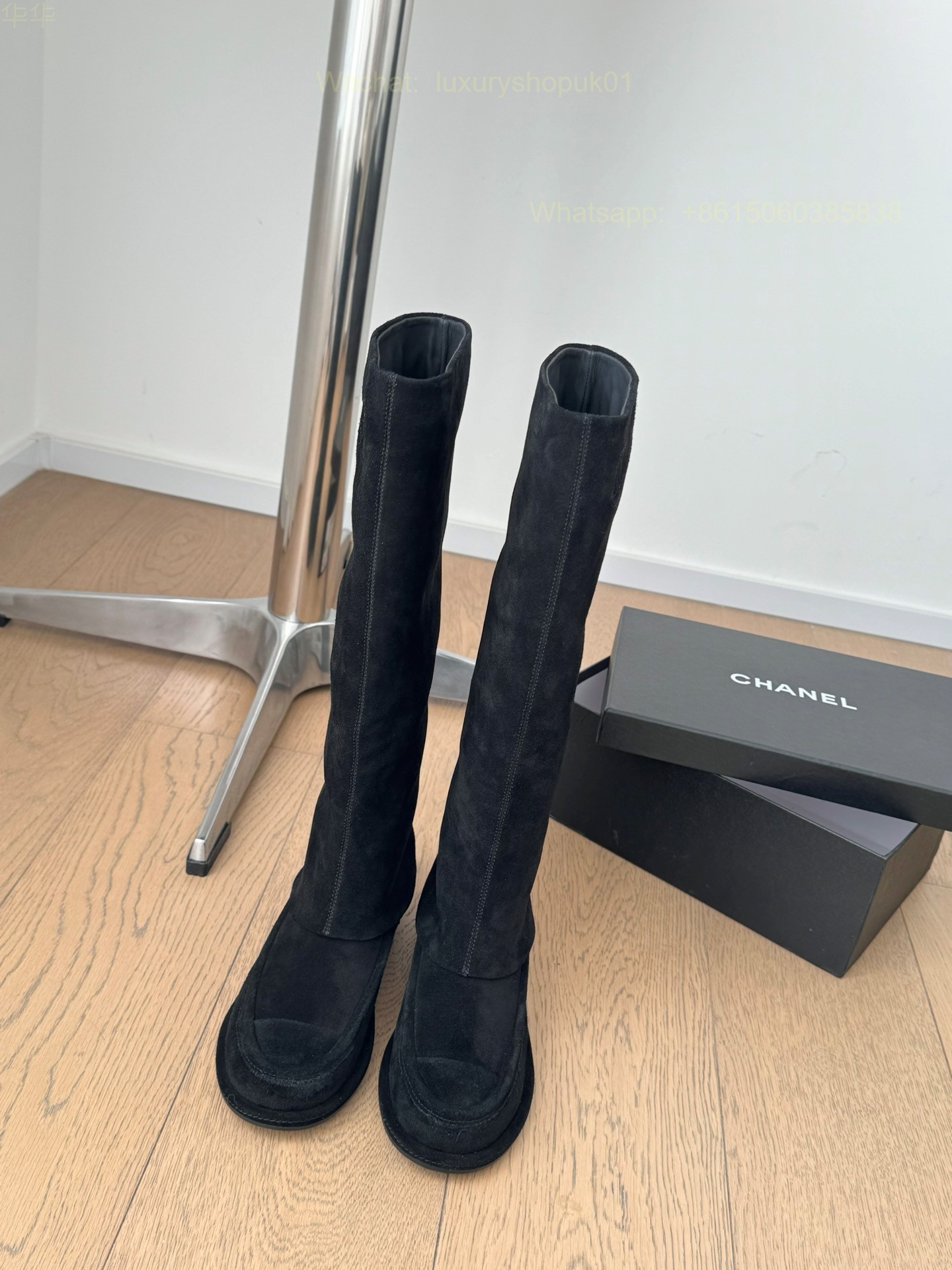 Chanel Suede Leather CC Logo Flat Boots Women Shoes