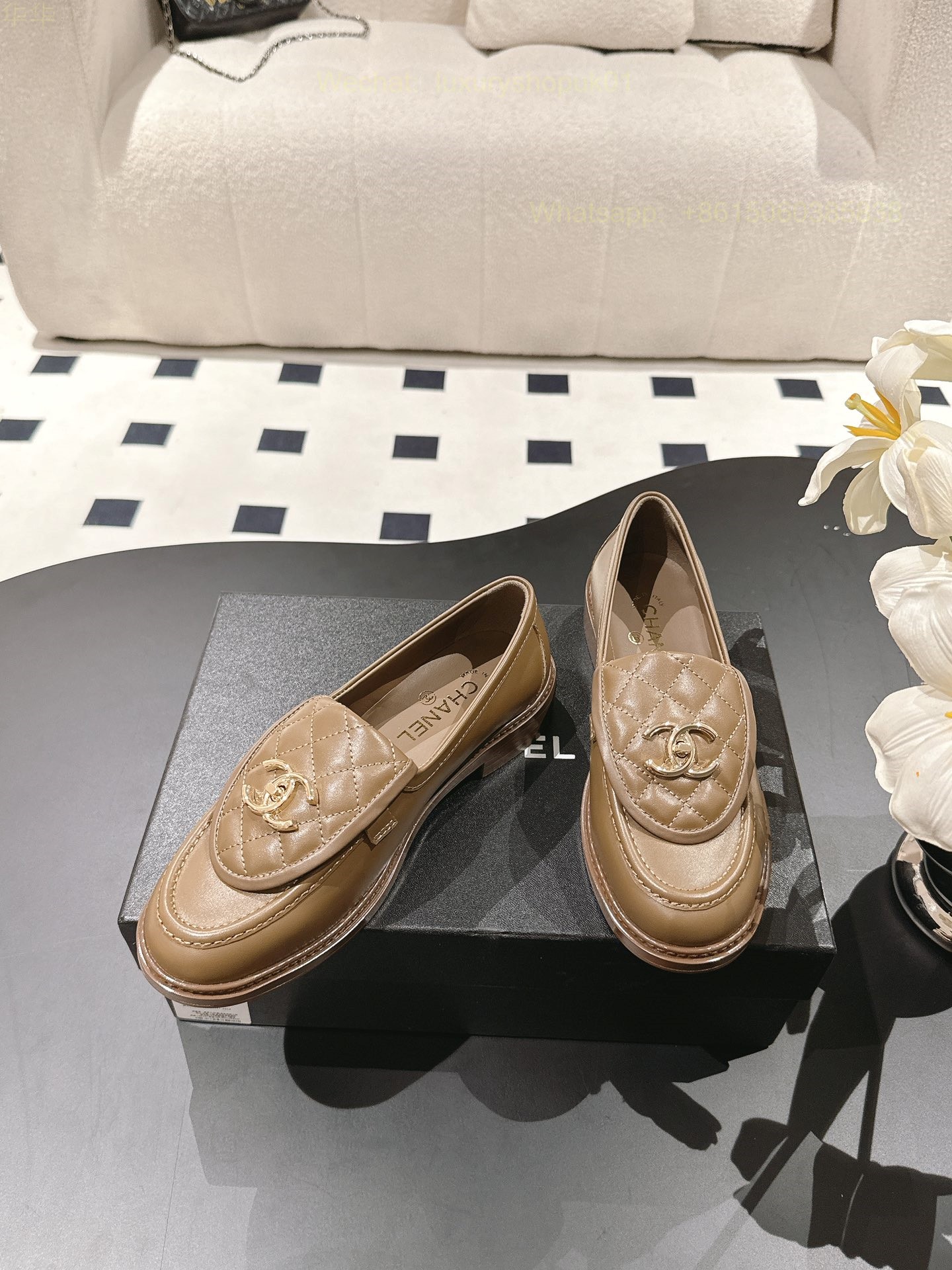 Chanel Chain Leather Loafer flat CC Logo Women Shoes