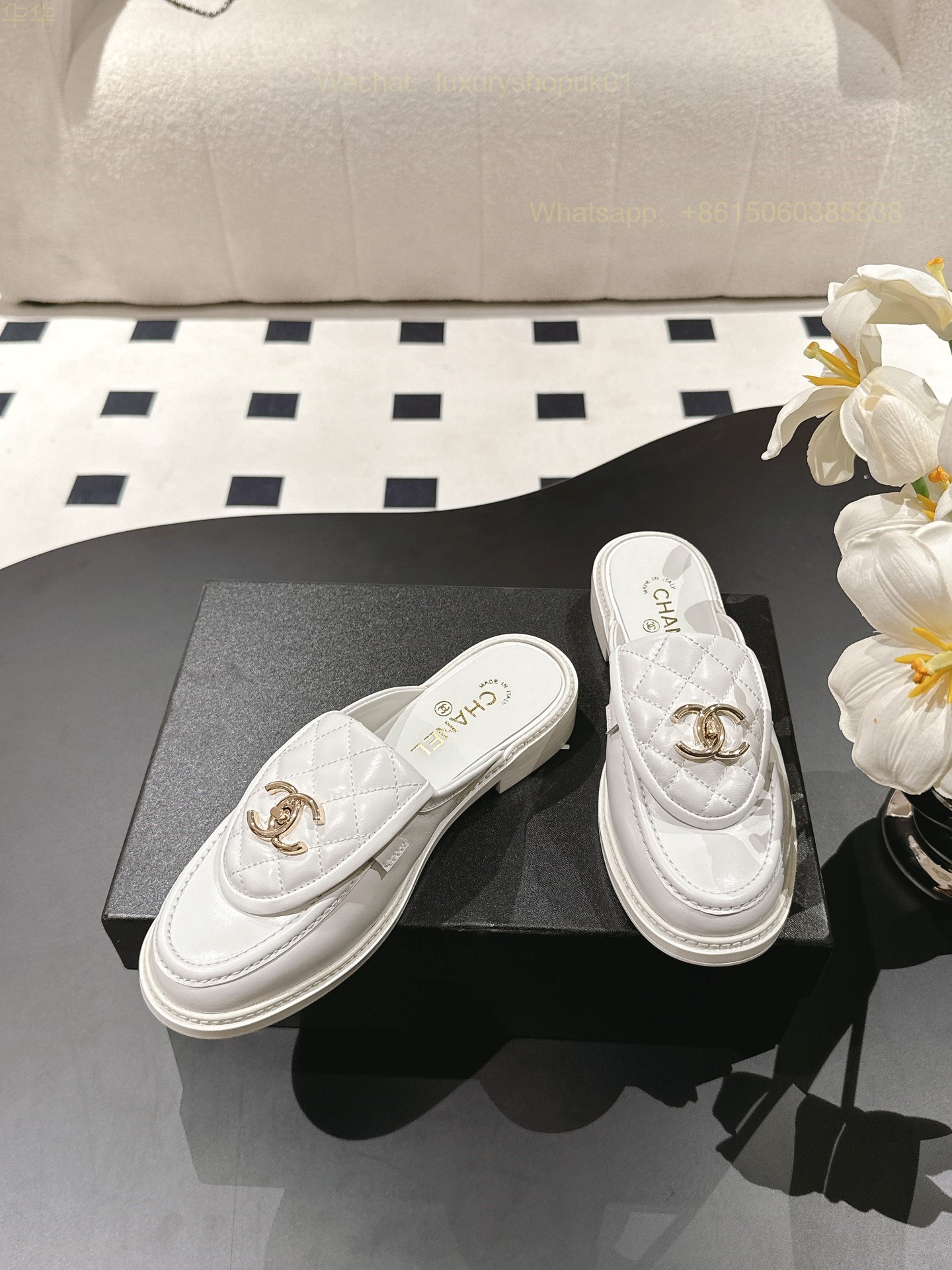 Chanel Leather Slipper flat Slide CC Logo Women Shoes