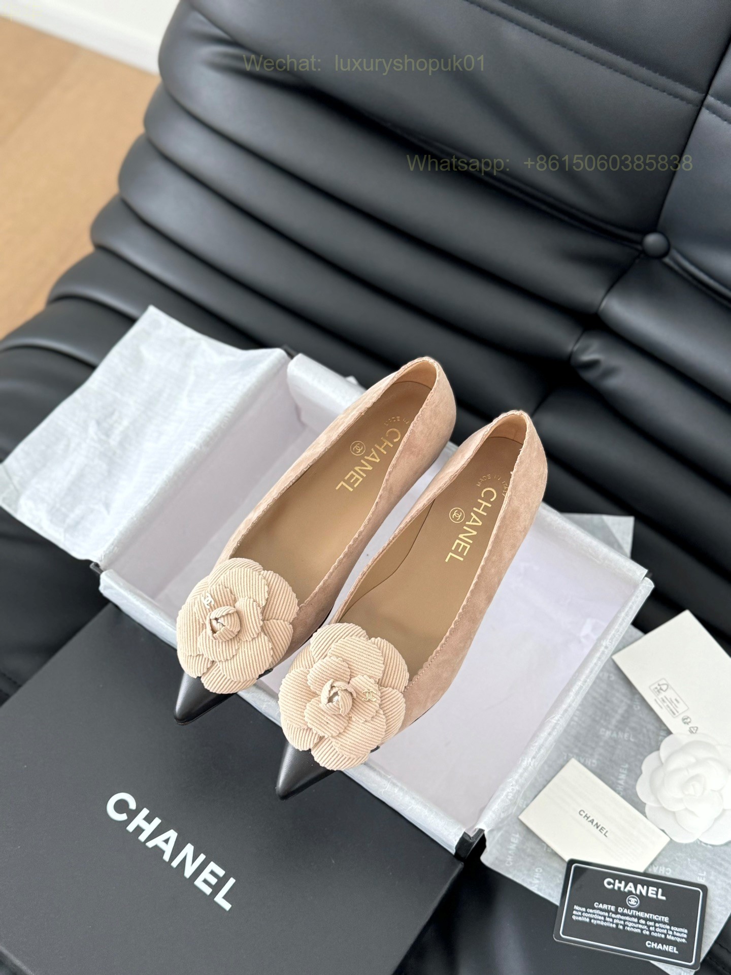Chanel Leather Camellia Flower ballet flats Pointed toe Women Shoes