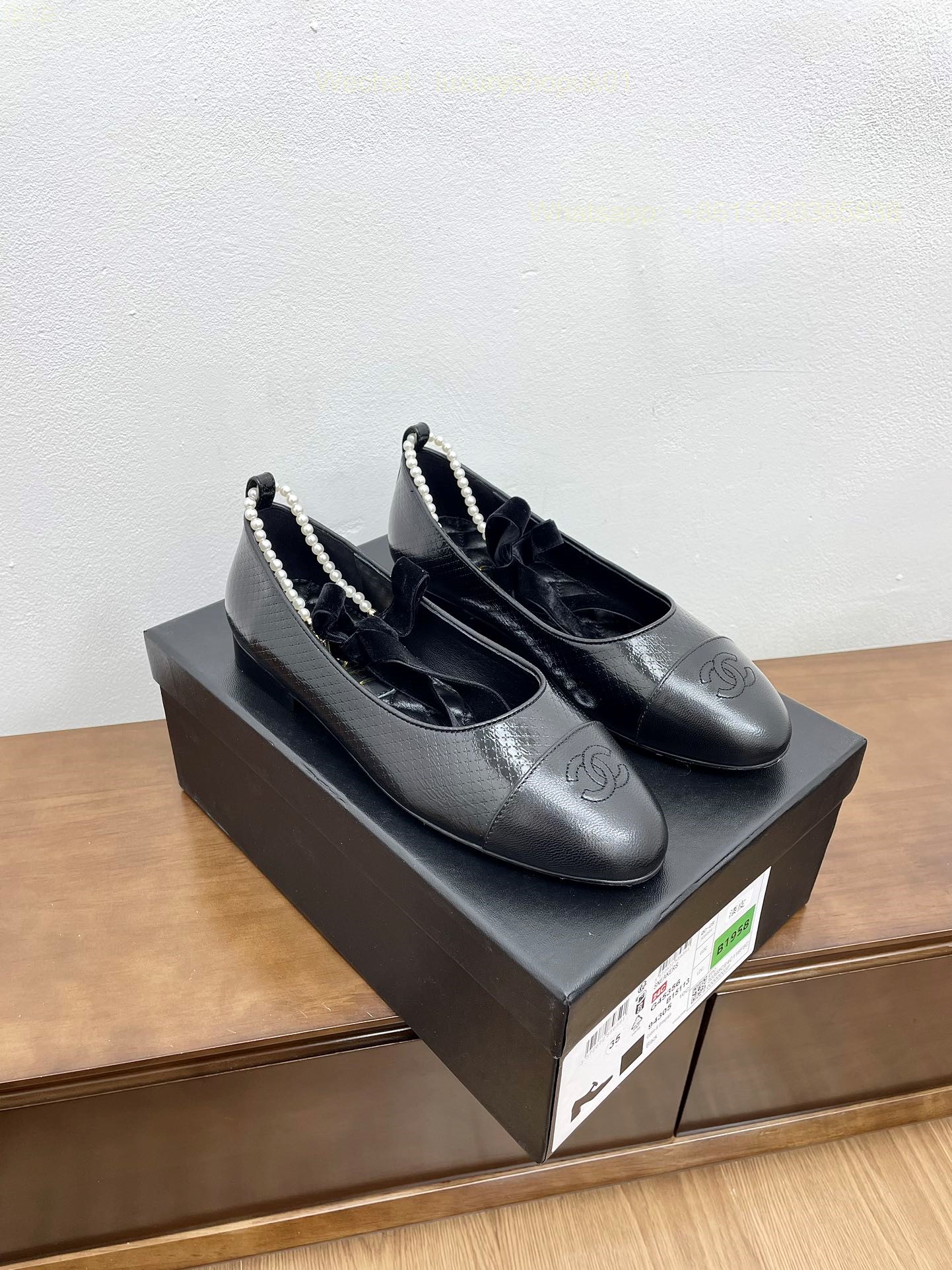 Chanel Ballet Flats Bow Pearl Ankle strap CC Logo Women Shoes