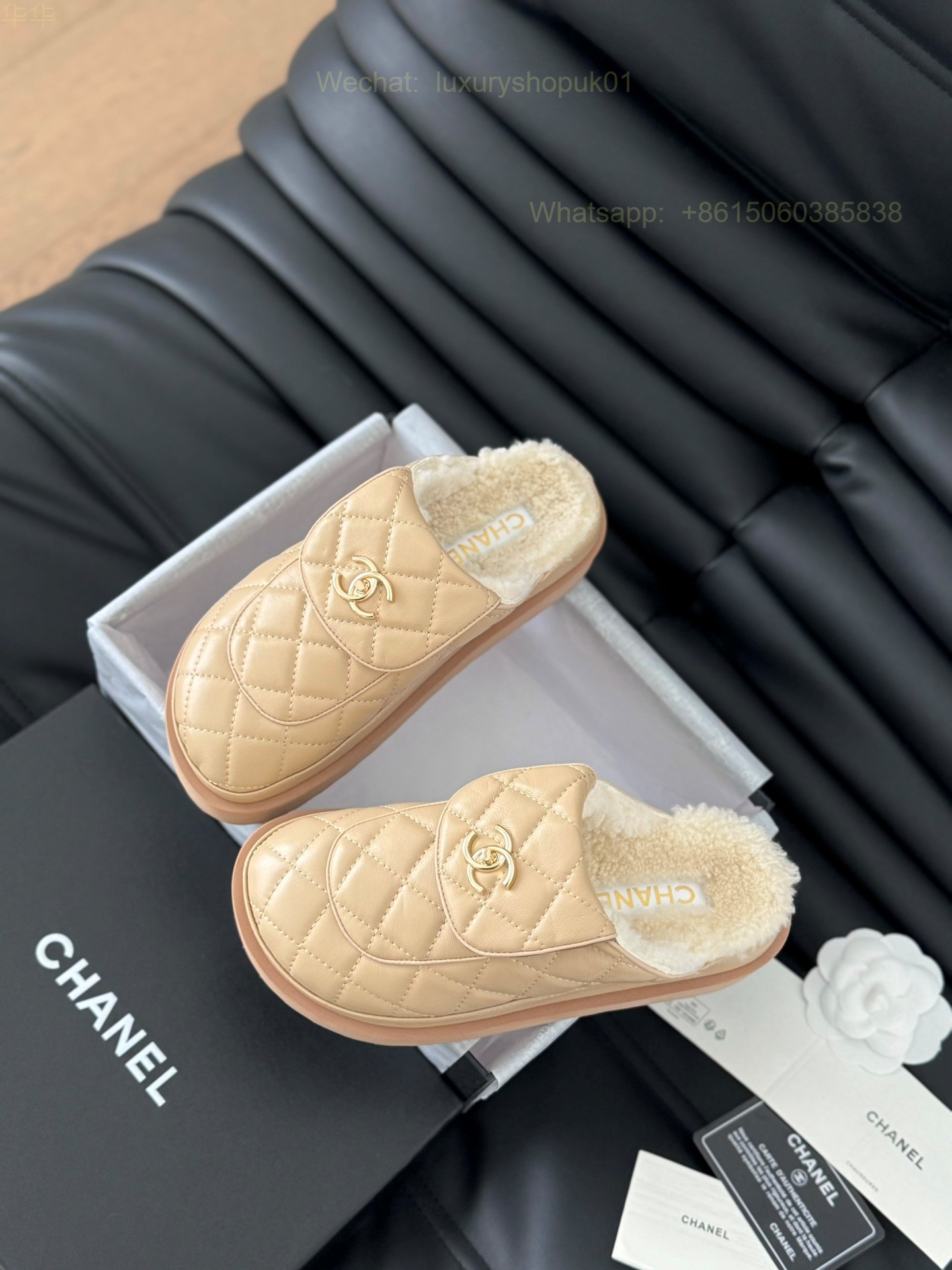 Chanel Slipper Women Faux Fur Shearling Slide Sandals Shoes
