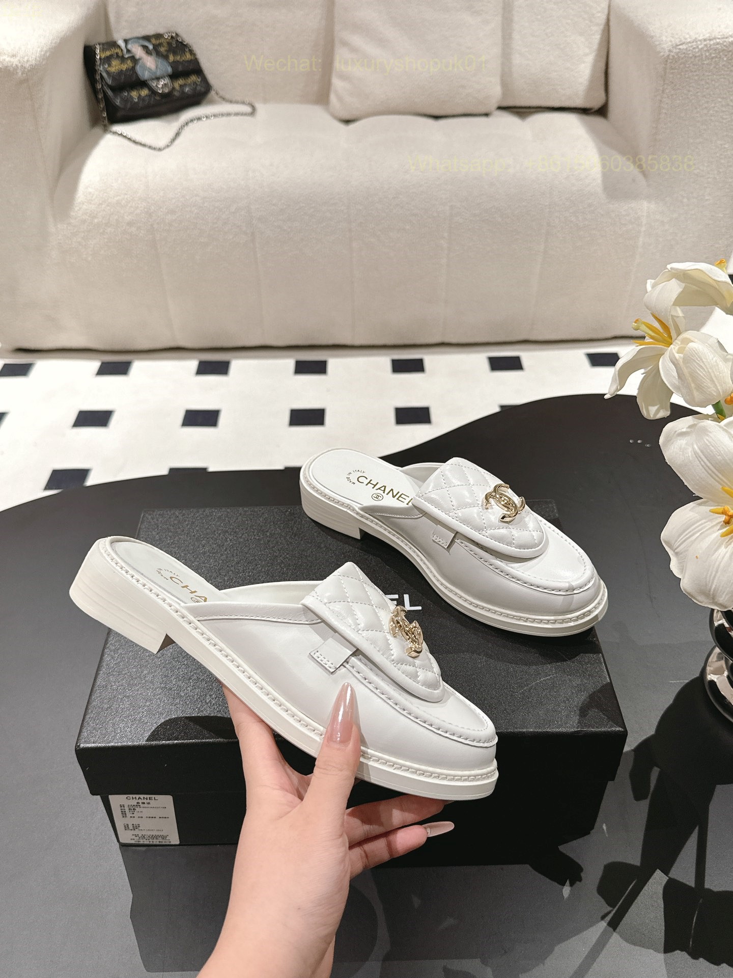 Chanel Leather Slipper flat Slide CC Logo Women Shoes