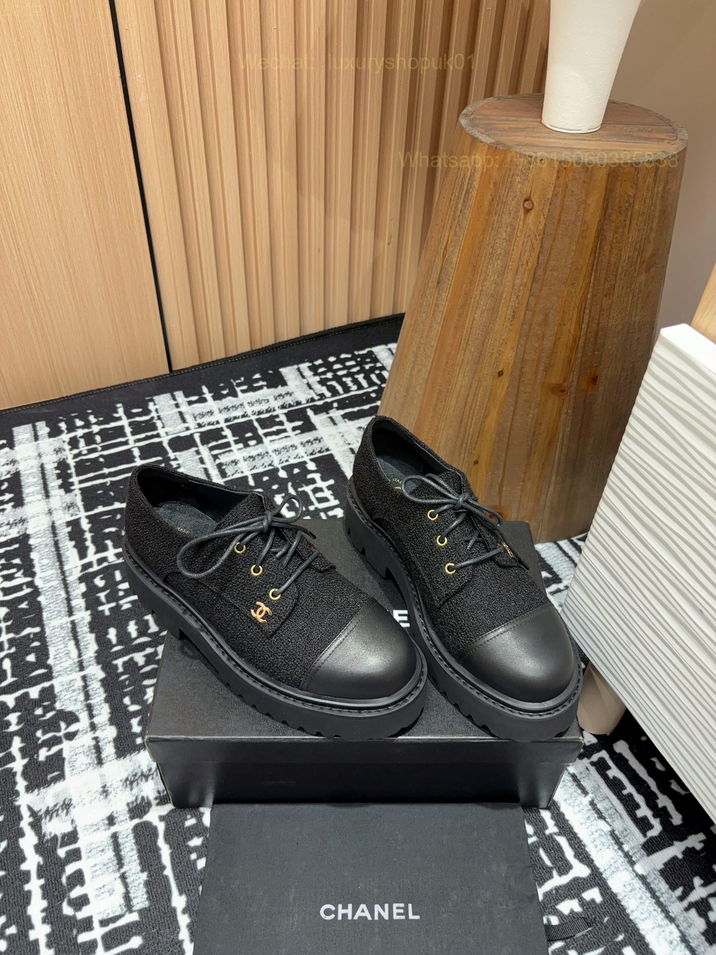 Chanel Tweed Loafers flat CC Logo Women Shoes