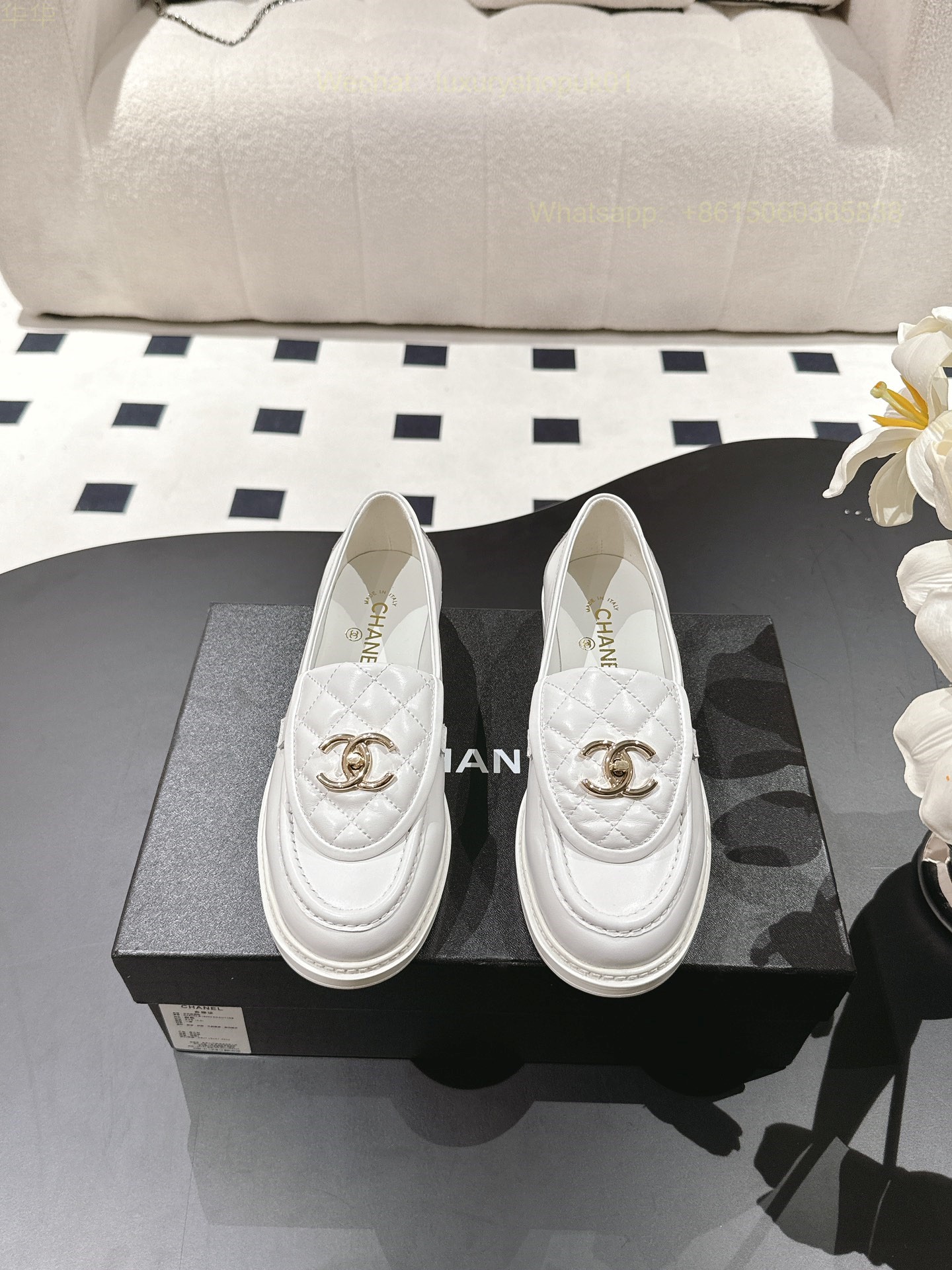 Chanel Chain Leather Loafer flat CC Logo Women Shoes