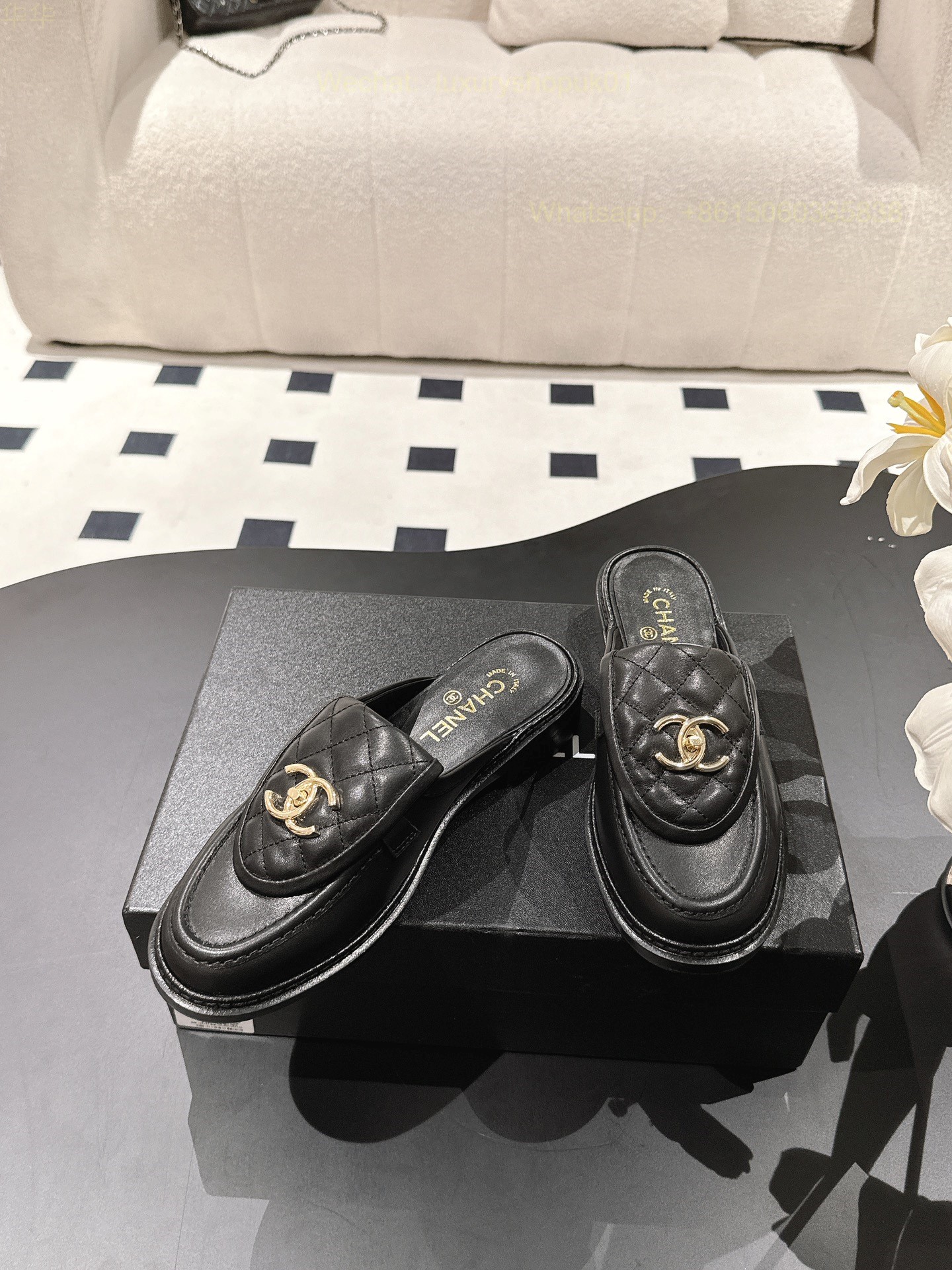 Chanel Leather Slipper flat Slide CC Logo Women Shoes