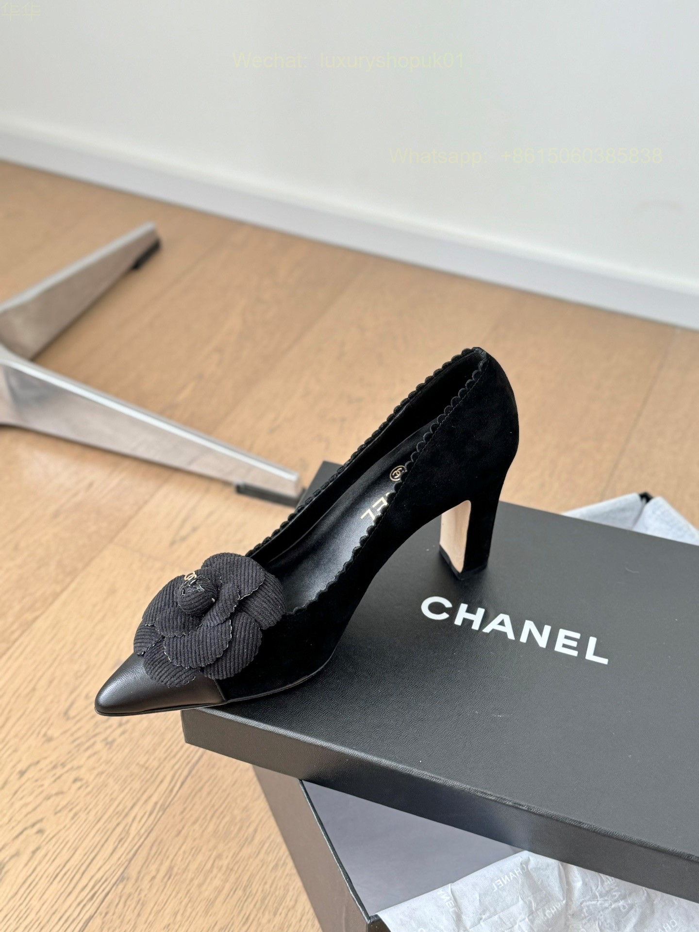 Chanel Leather Camellia Flower High heels pumps Pointed toe Women Shoes