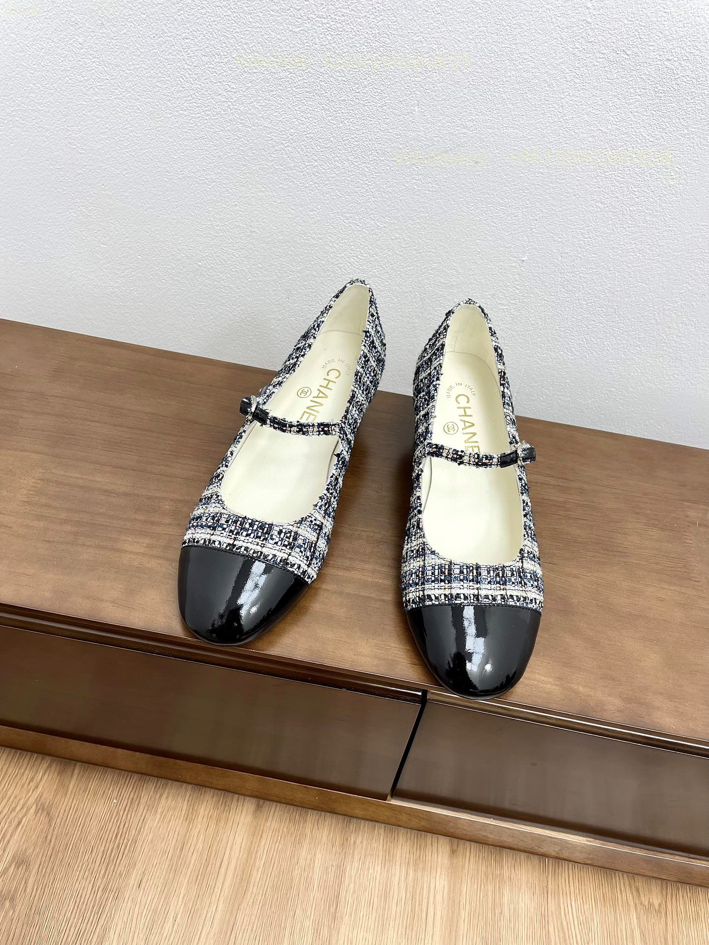 Chanel Bow Two Tone Heels Leather CC Block Heel Pumps Women Shoes