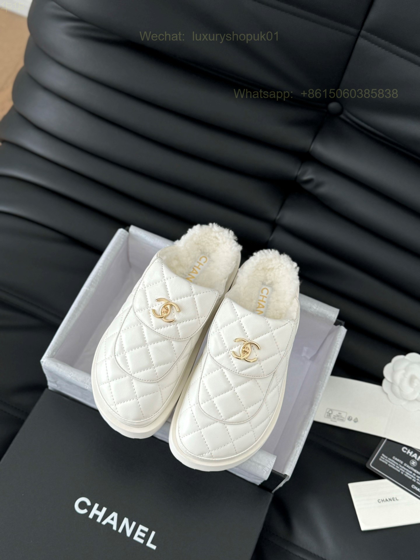 Chanel Slipper Women Faux Fur Shearling Slide Sandals Shoes