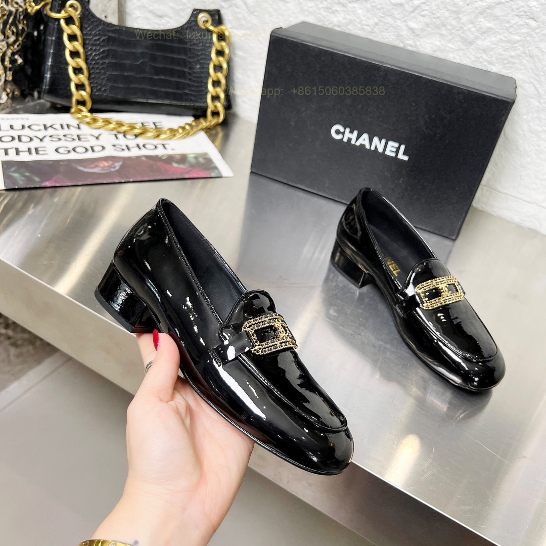 Women Chanel Leather Chain Loafers CC Logo Flats Shoes