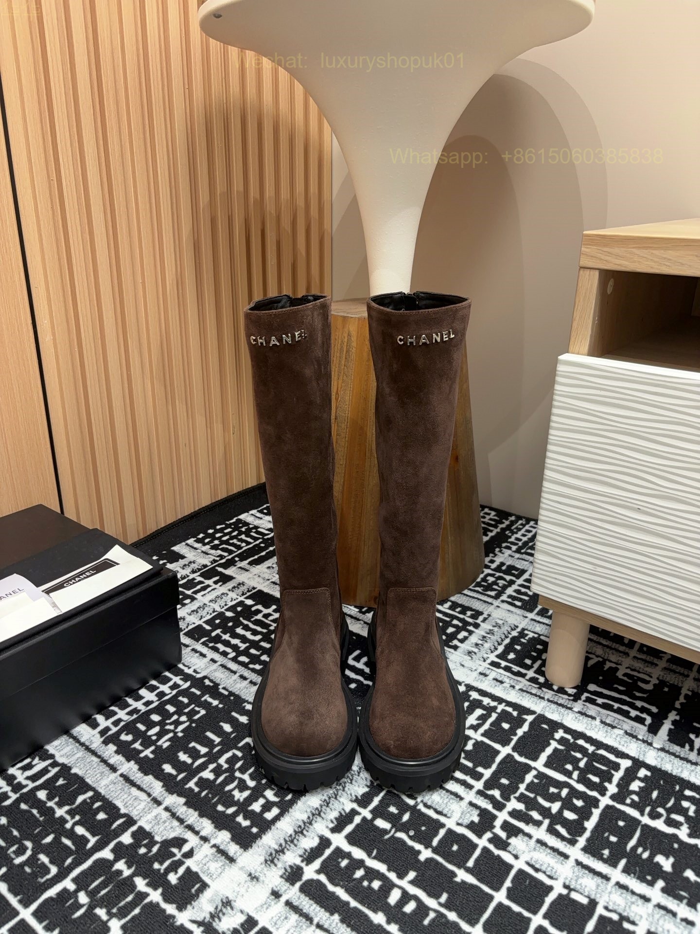 Chanel suede leather flat knee high Boots Women Shoes
