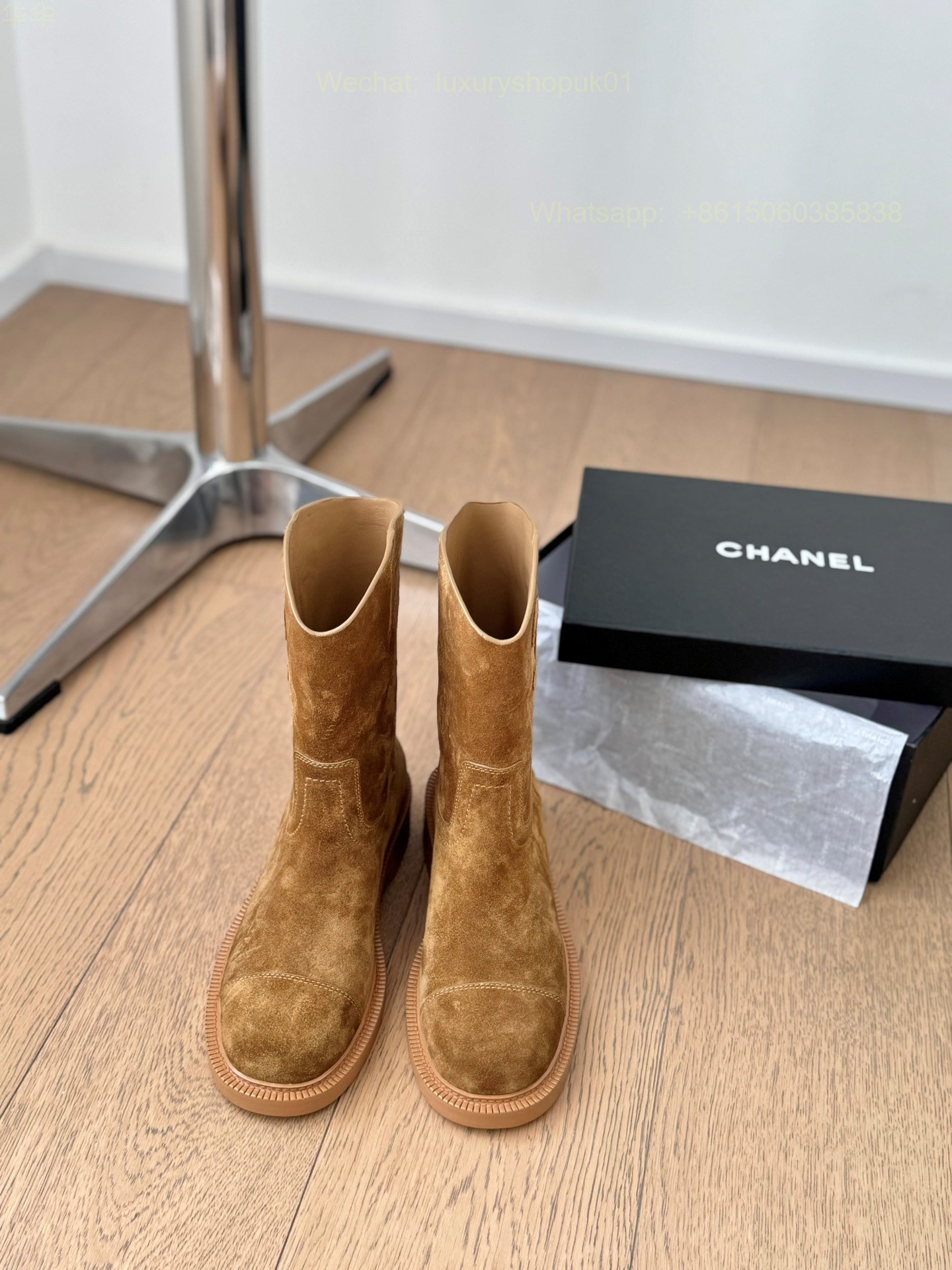 Chanel suede Leather Flat Boot CC Logo Women Shoes