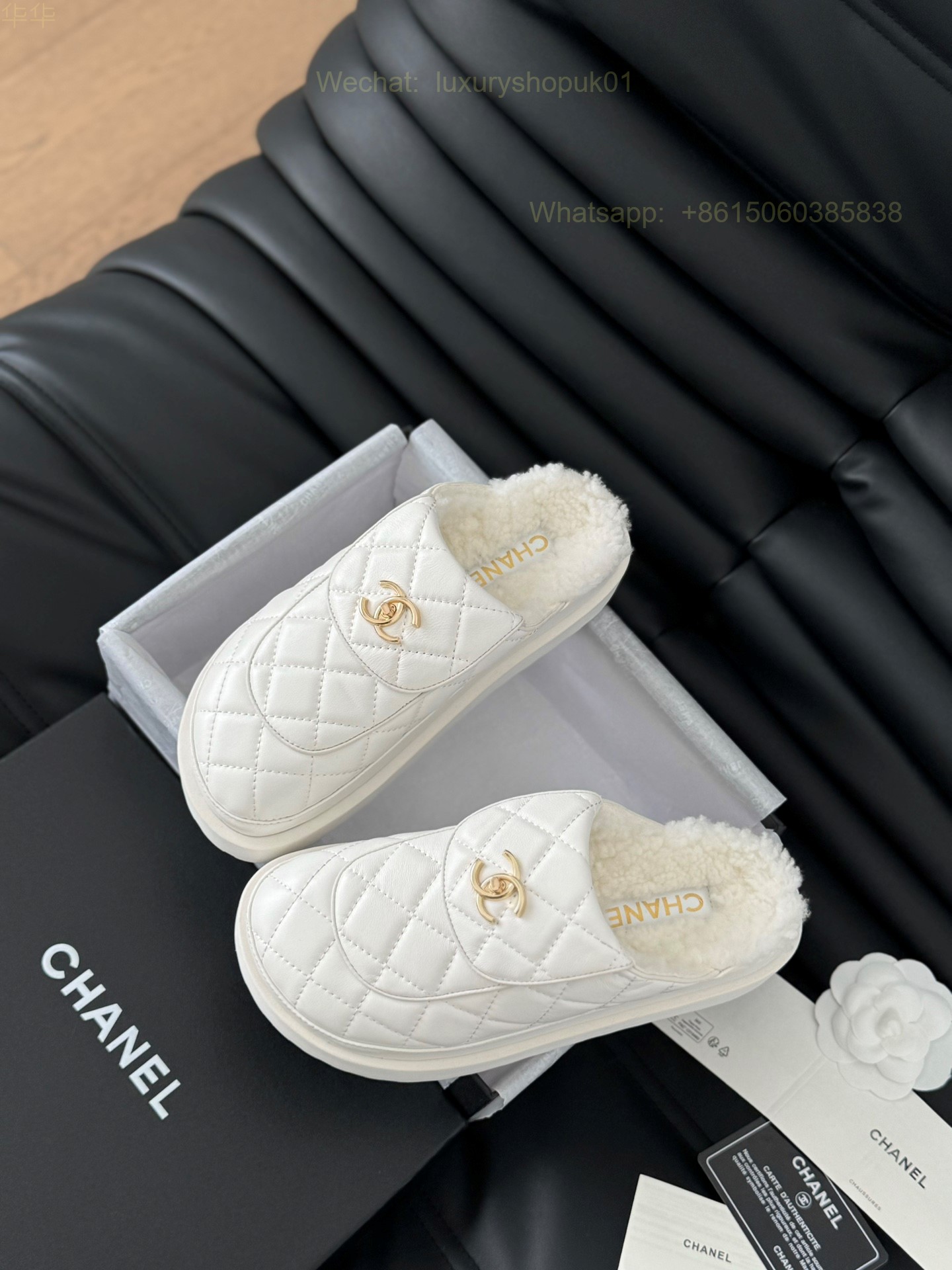 Chanel Slipper Women Faux Fur Shearling Slide Sandals Shoes