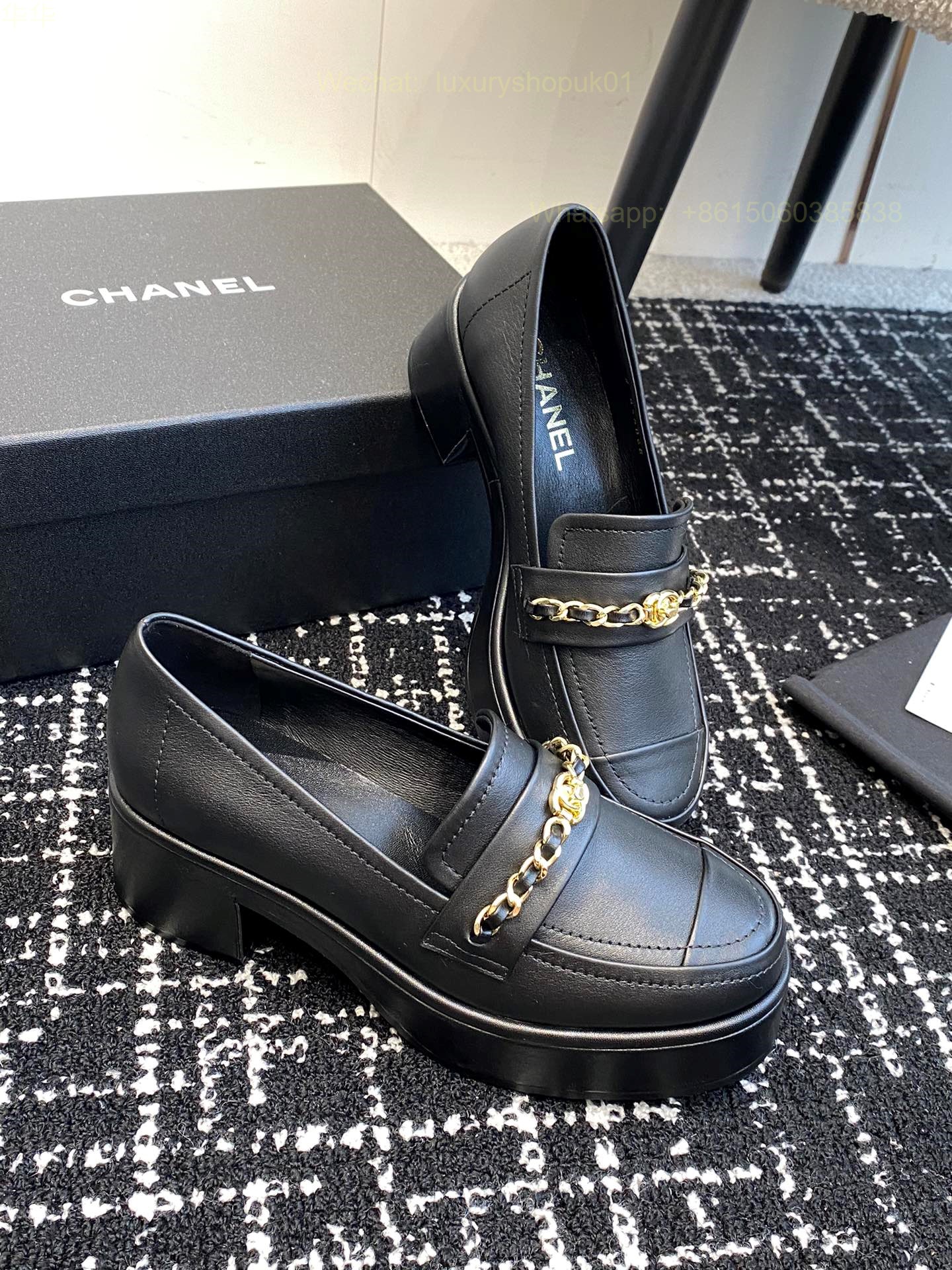 Chanel Chain Leather Loafer flat CC Logo Women Shoes