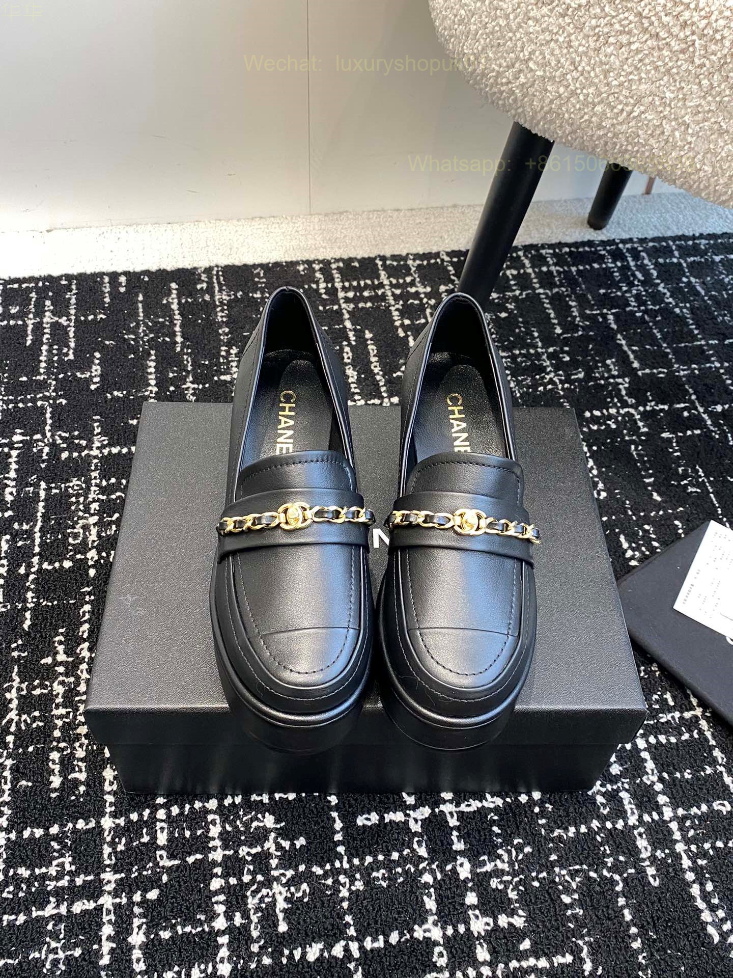 Chanel Chain Leather Loafer flat CC Logo Women Shoes