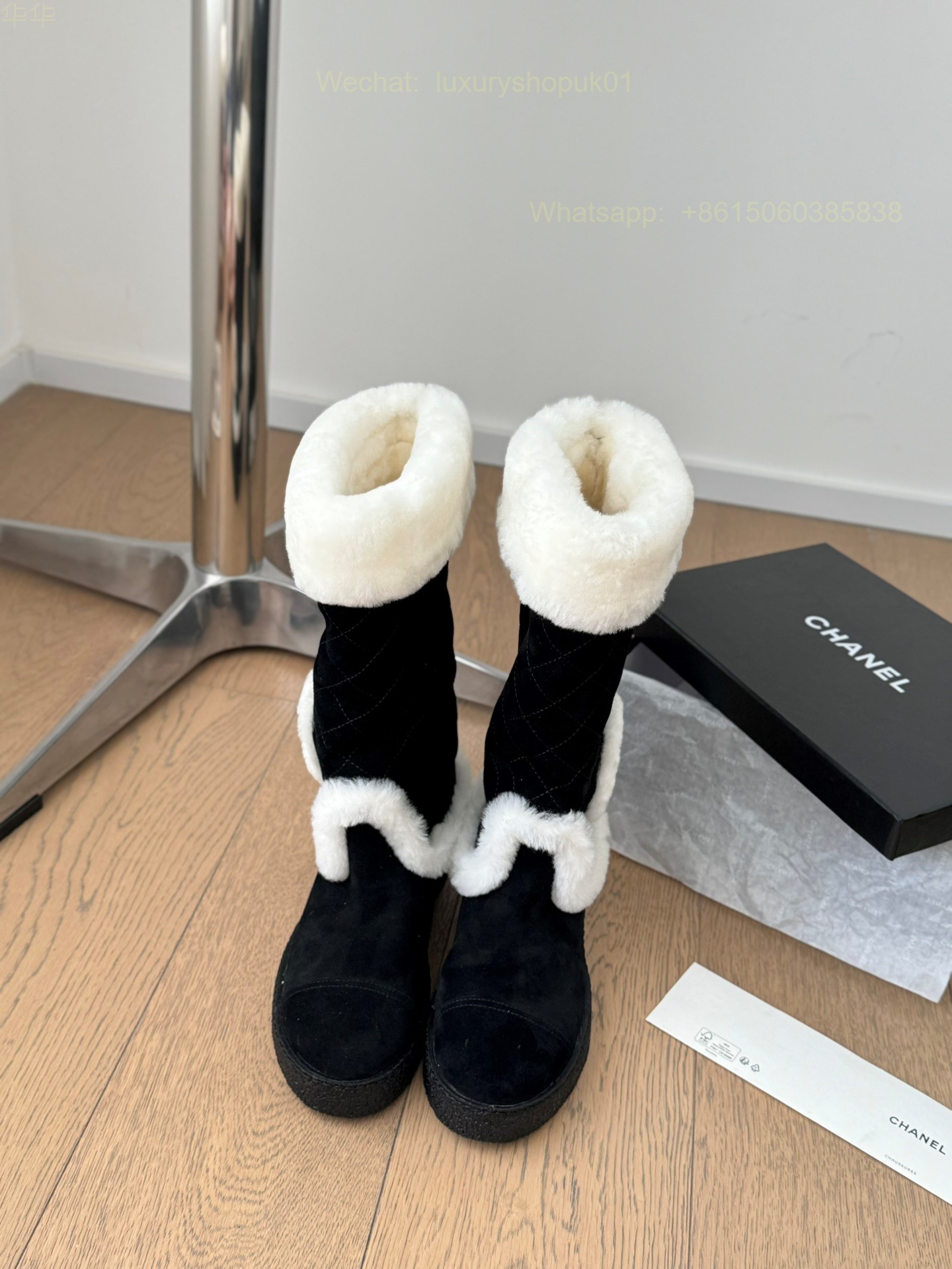 Chanel Fur Shearling Boots Flat Women Snow Shoes