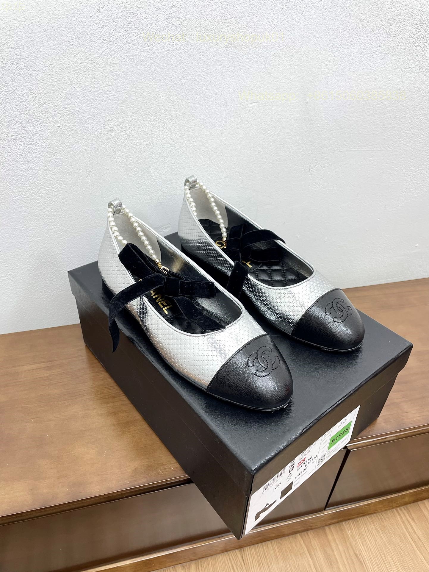 Chanel Ballet Flats Bow Pearl Ankle strap CC Logo Women Shoes