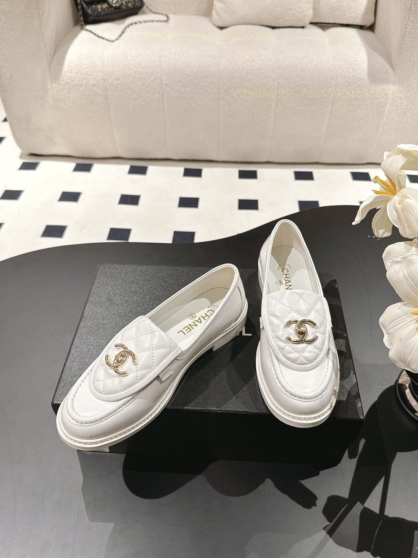 Chanel Chain Leather Loafer flat CC Logo Women Shoes