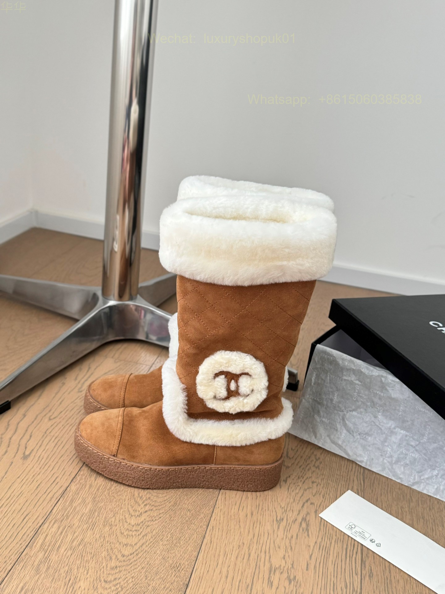 Chanel Fur Shearling Boots Flat Women Snow Shoes