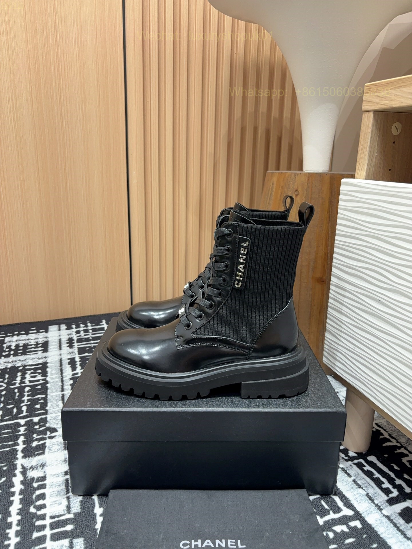 Chanel Combat Knit Boots Women Shoes