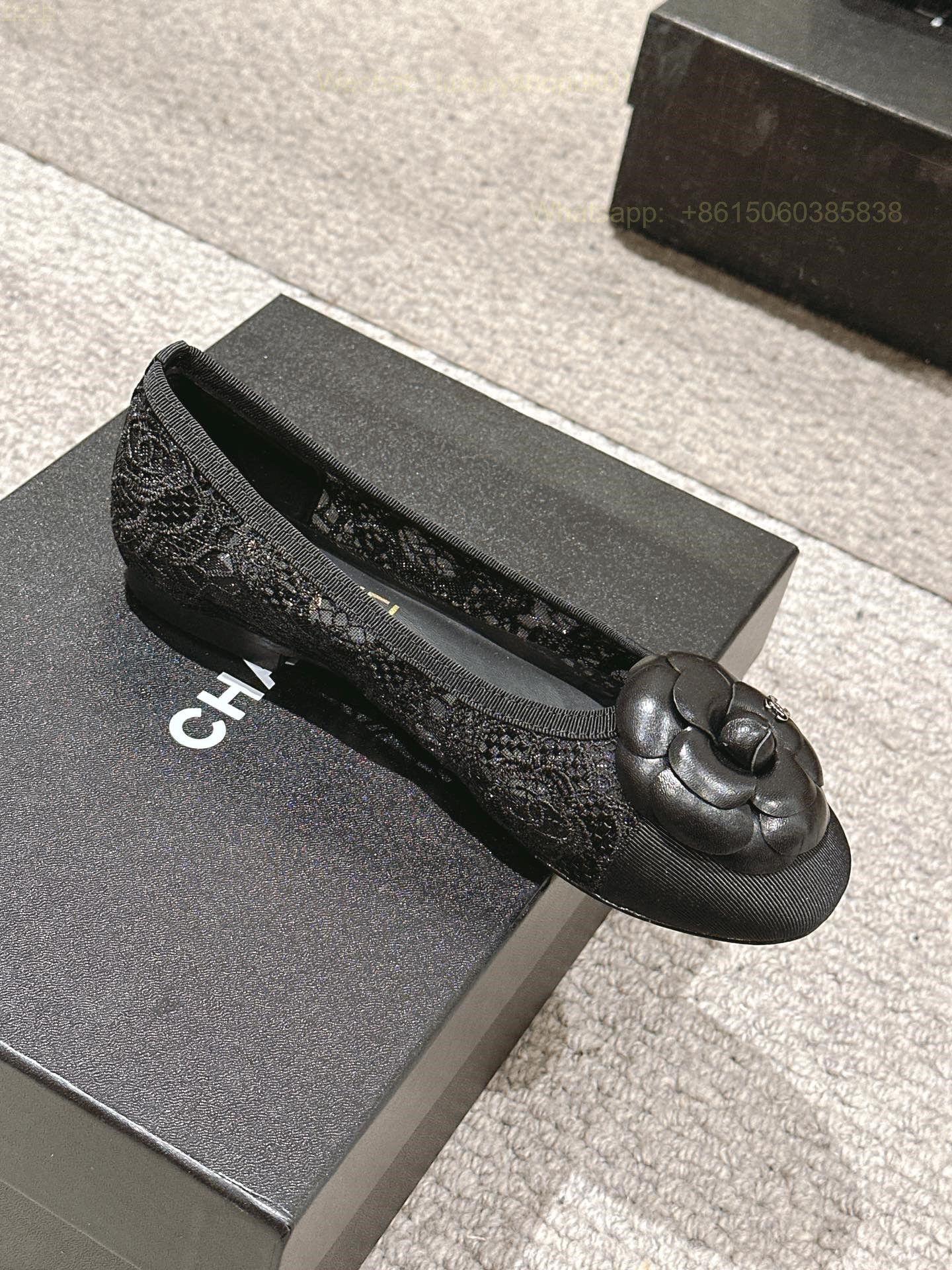 Chanel lace Embellished Camellia floral ballerina flats mesh Women Shoes