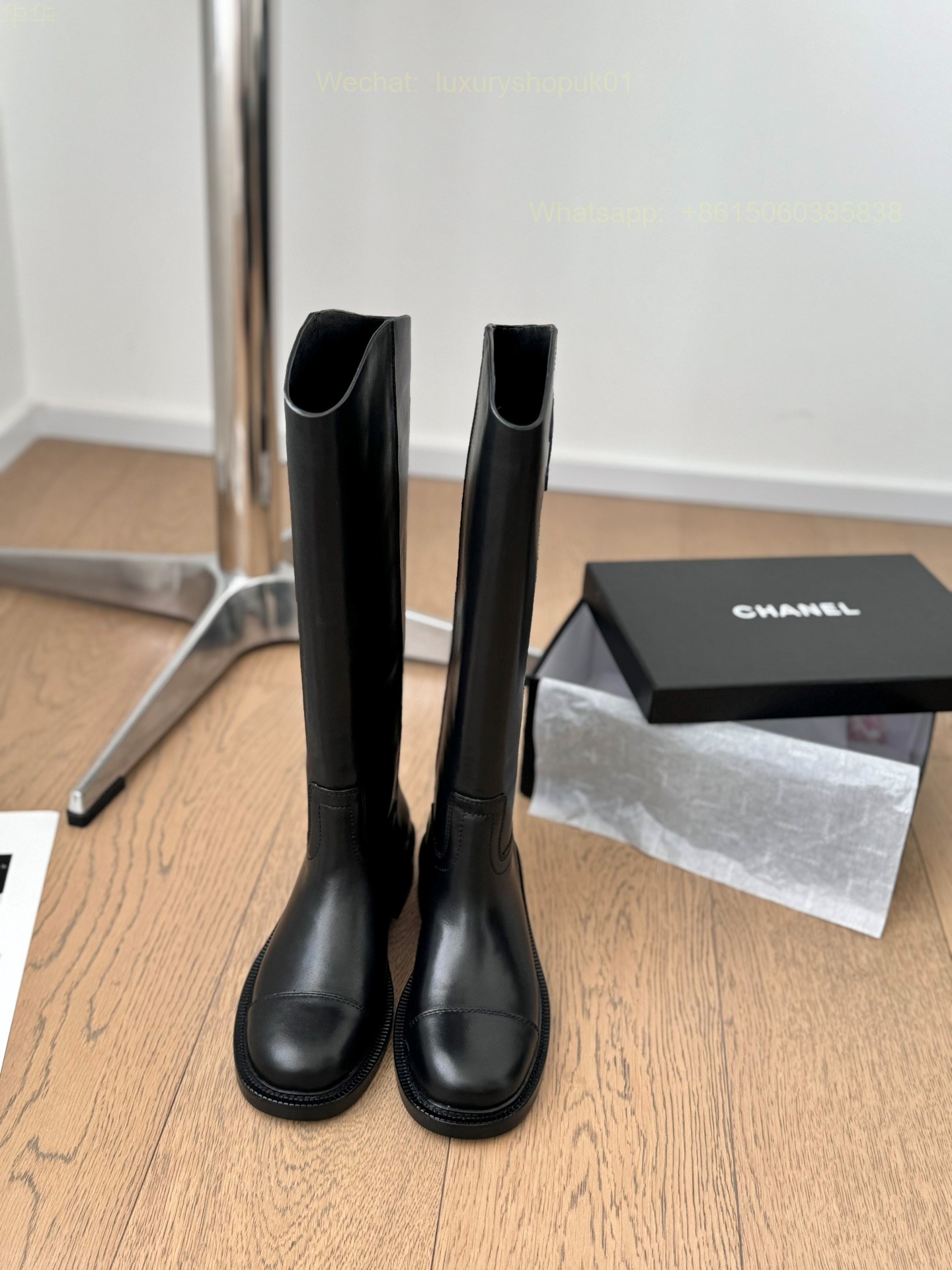 Chanel Leather Flat Knee high Boot CC Logo Women Shoes