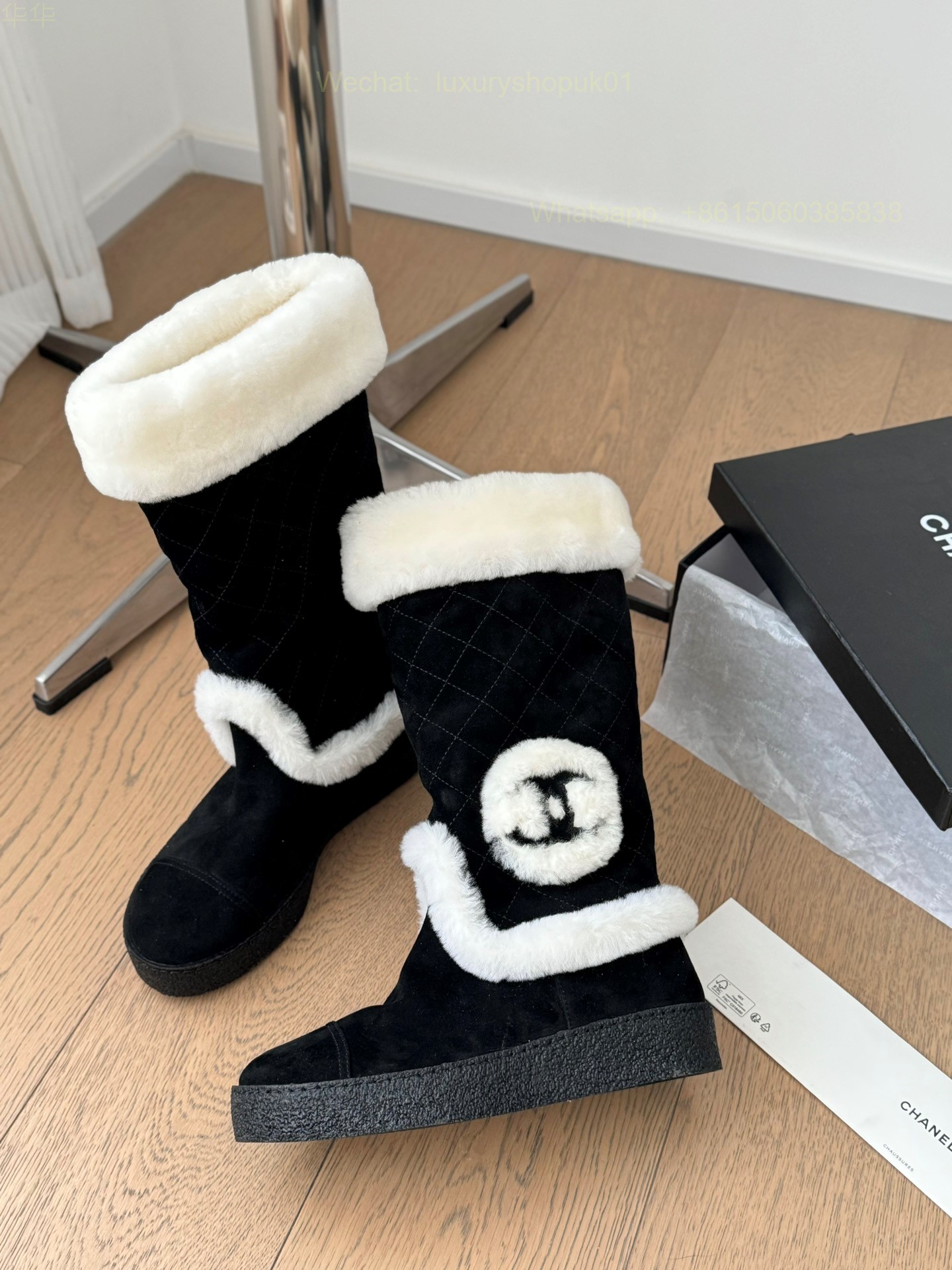 Chanel Fur Shearling Boots Flat Women Snow Shoes