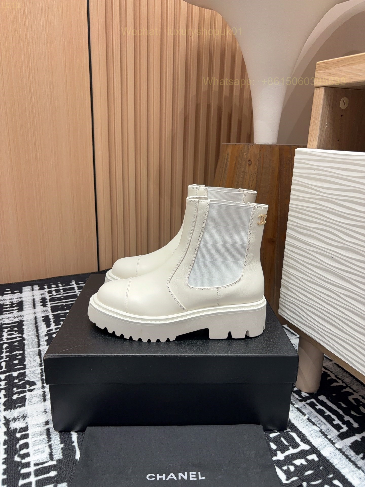 Chanel Leather Flat Chelsea Ankle Boots Women Shoes