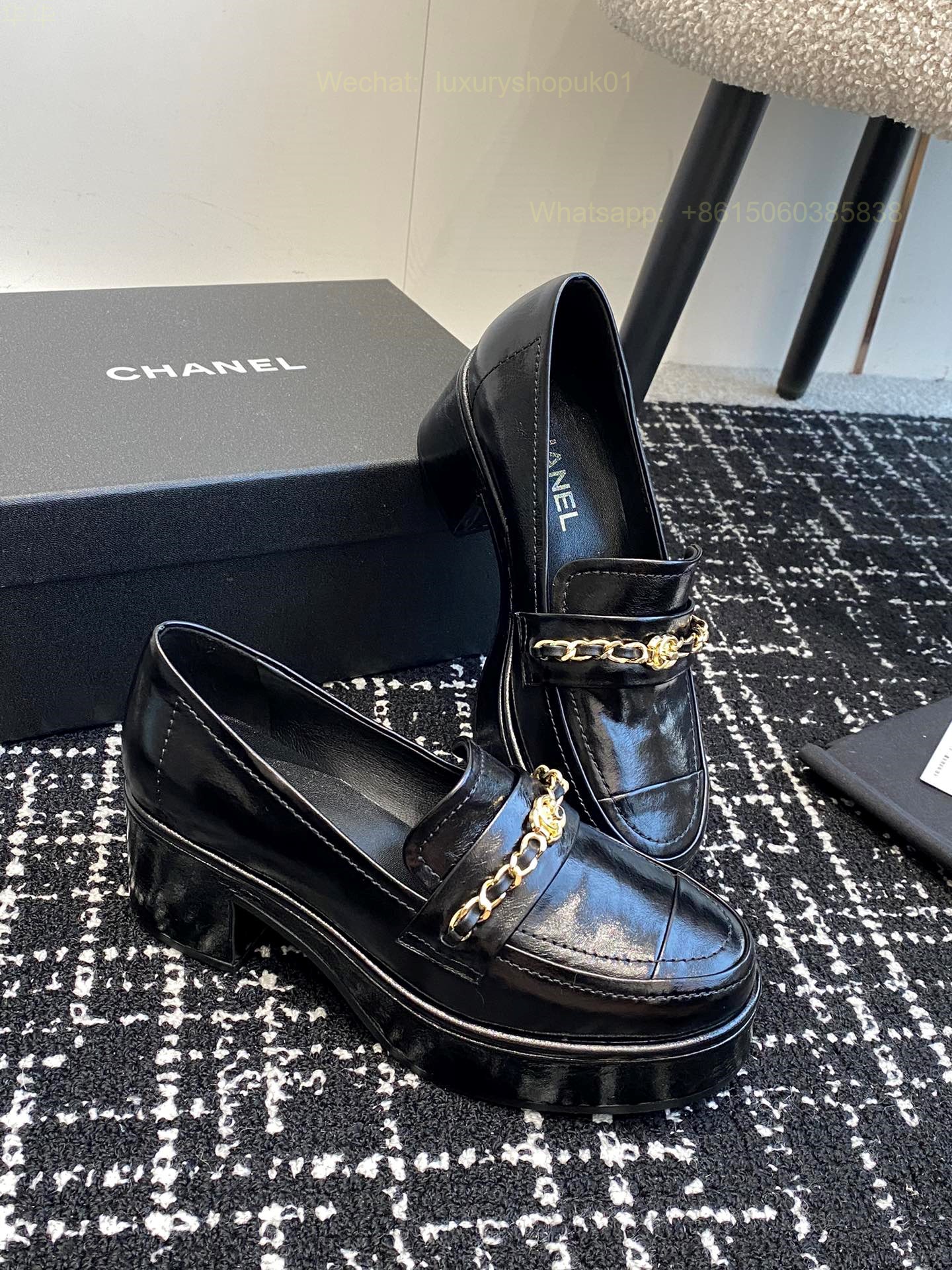 Chanel Chain Leather Loafer flat CC Logo Women Shoes