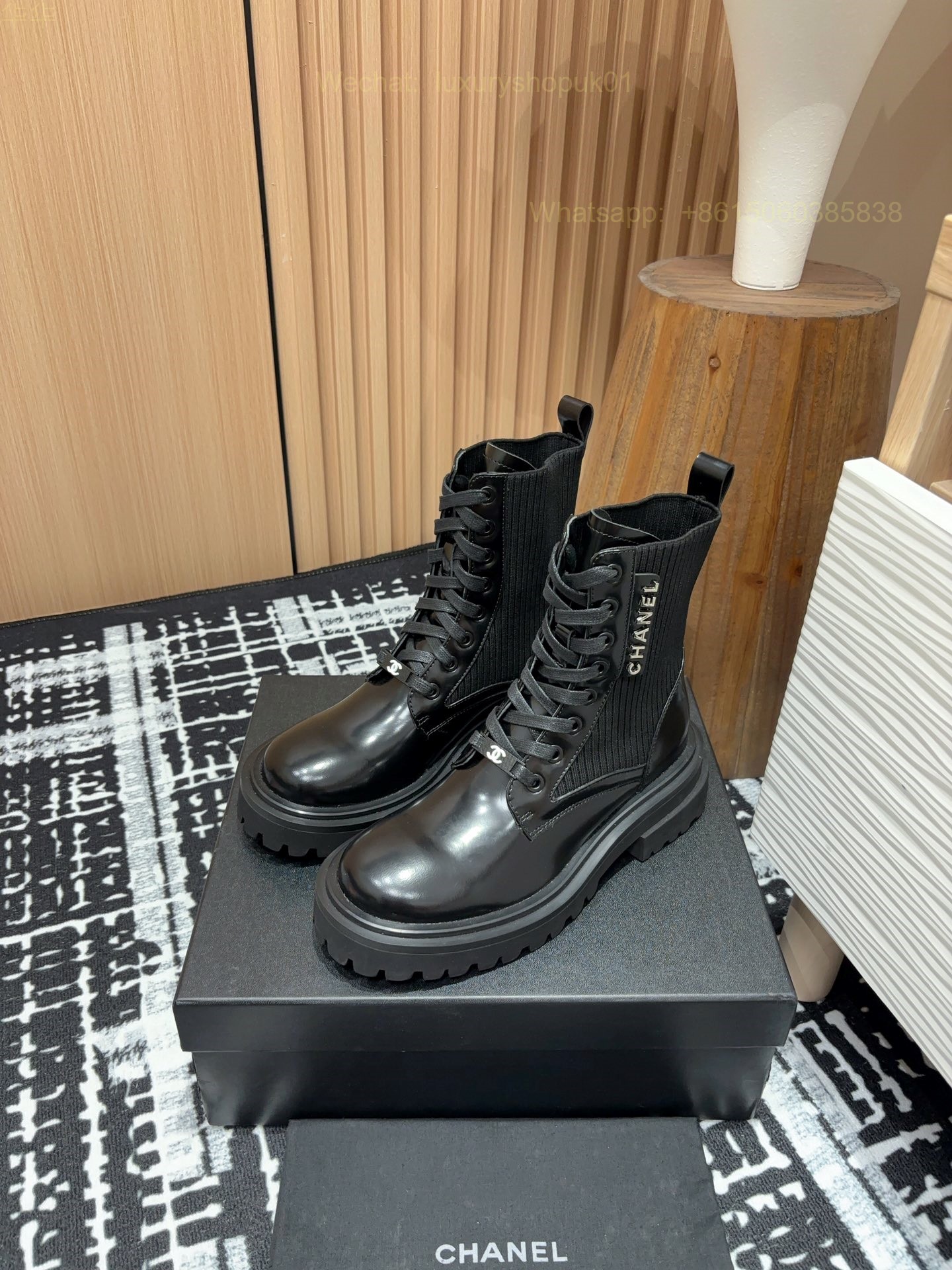 Chanel Combat Knit Boots Women Shoes