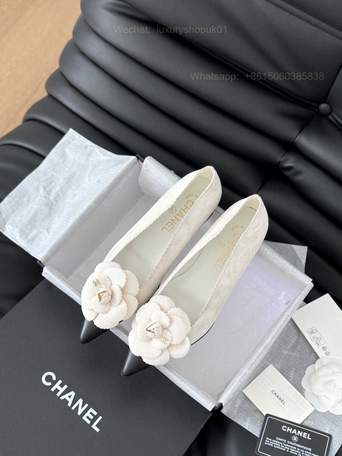 Chanel Leather Camellia Flower ballet flats Pointed toe Women Shoes