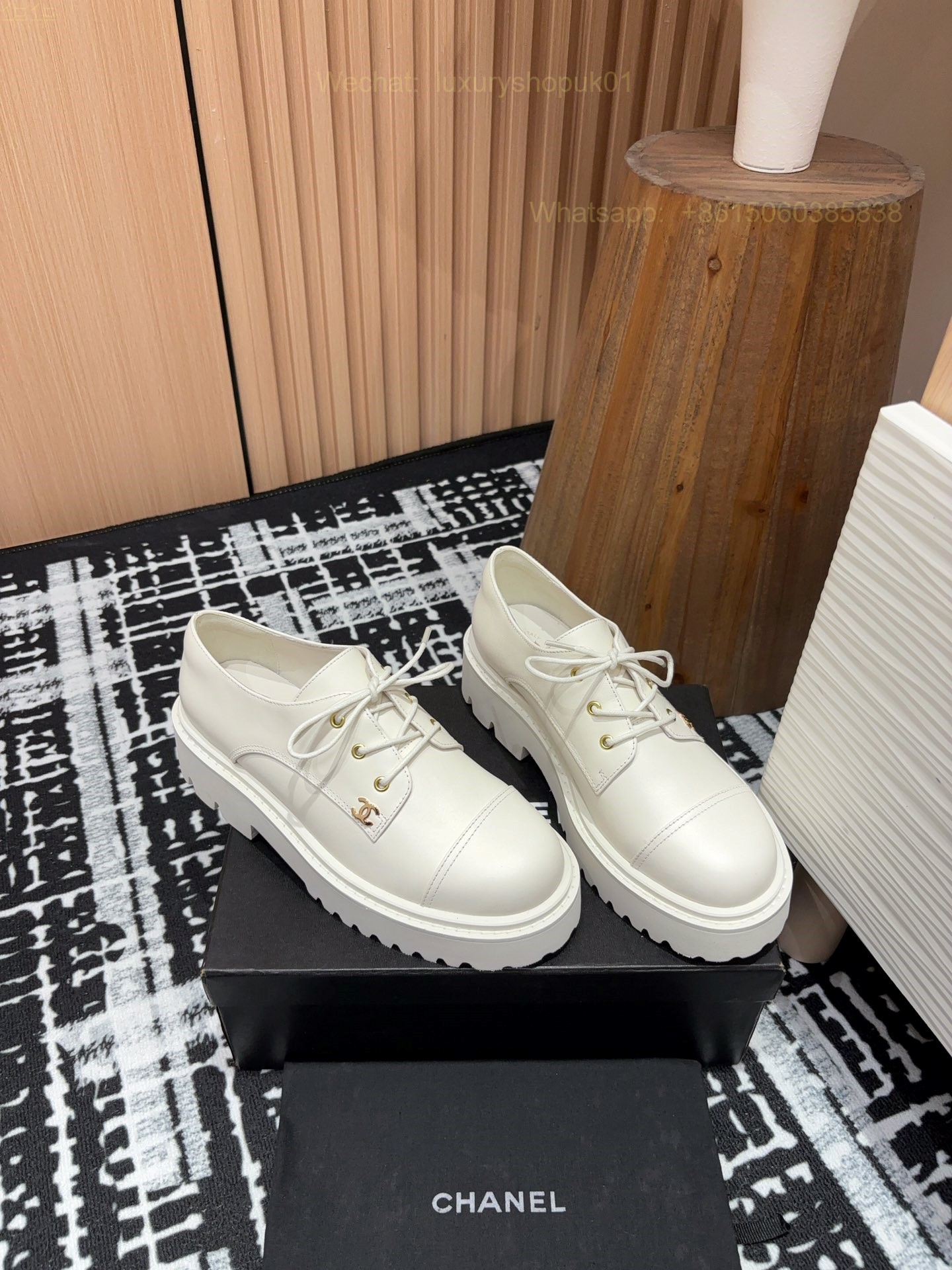 Chanel leather lace up Loafers flat CC Logo Women Shoes