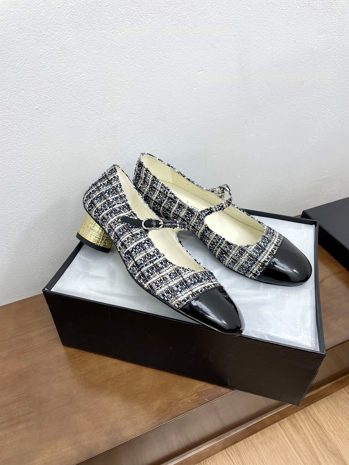 Chanel Bow Two Tone Heels Leather CC Block Heel Pumps Women Shoes