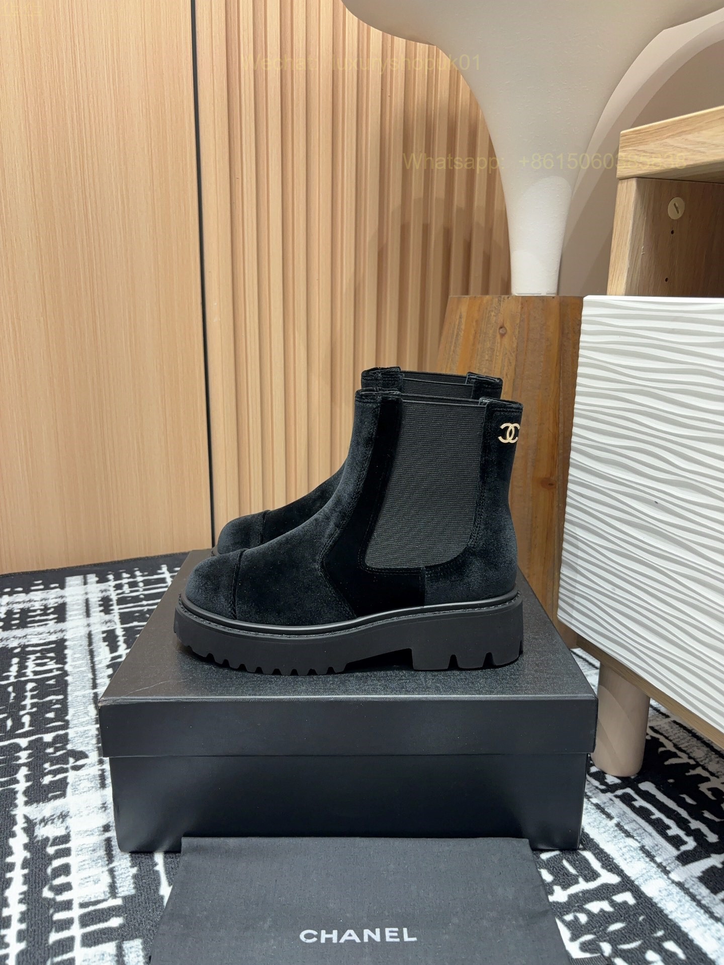 Chanel Velvet Flat Chelsea Ankle Boots Women Shoes