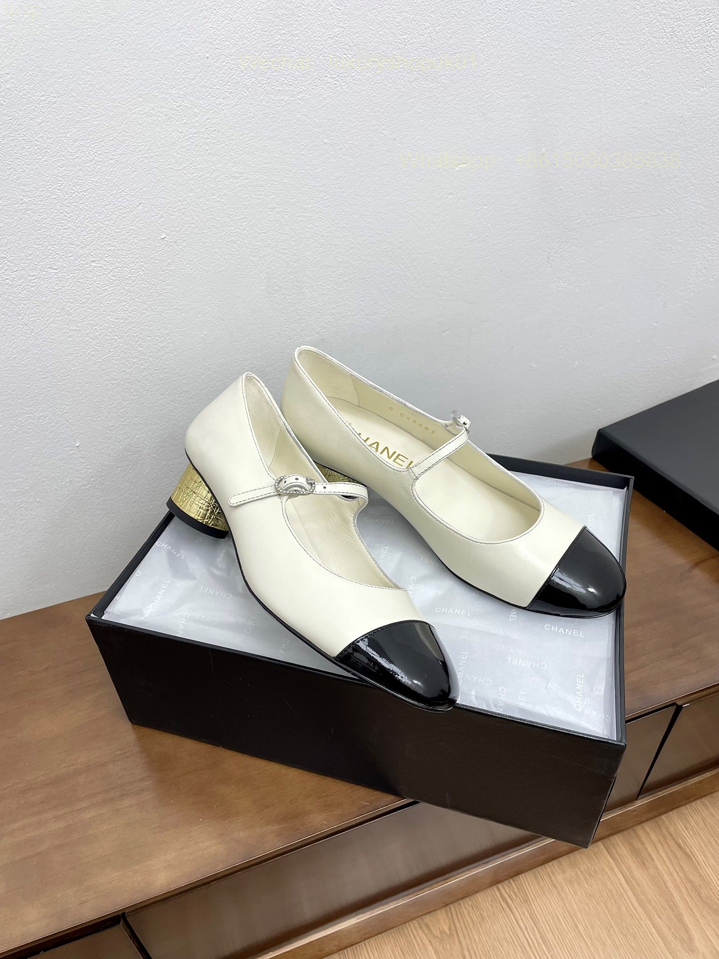 Chanel Bow Two Tone Heels Leather CC Block Heel Pumps Women Shoes