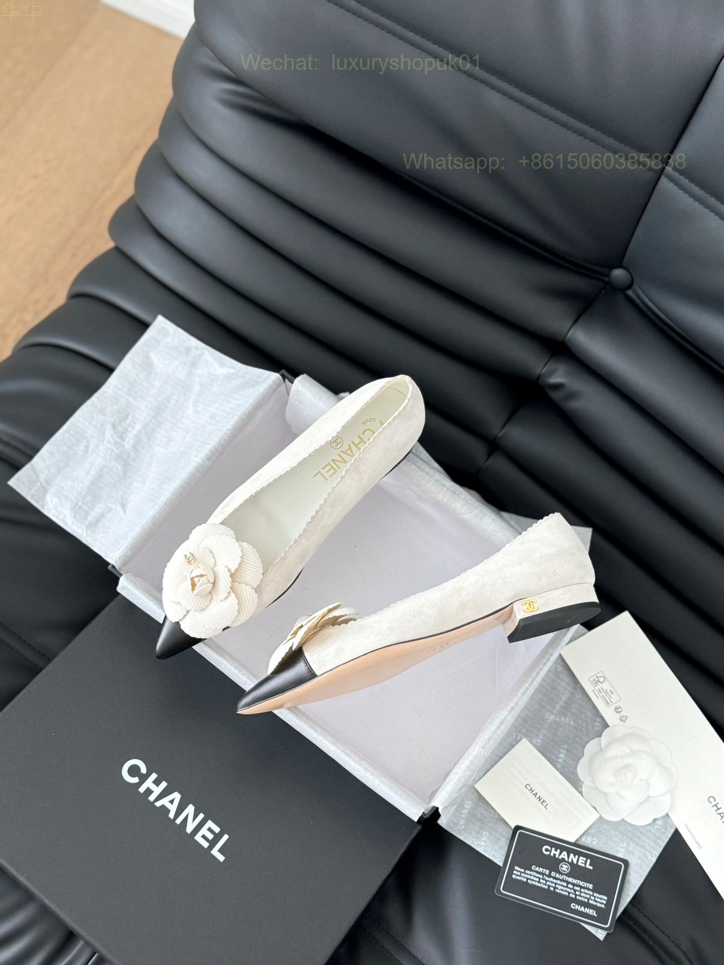 Chanel Leather Camellia Flower ballet flats Pointed toe Women Shoes