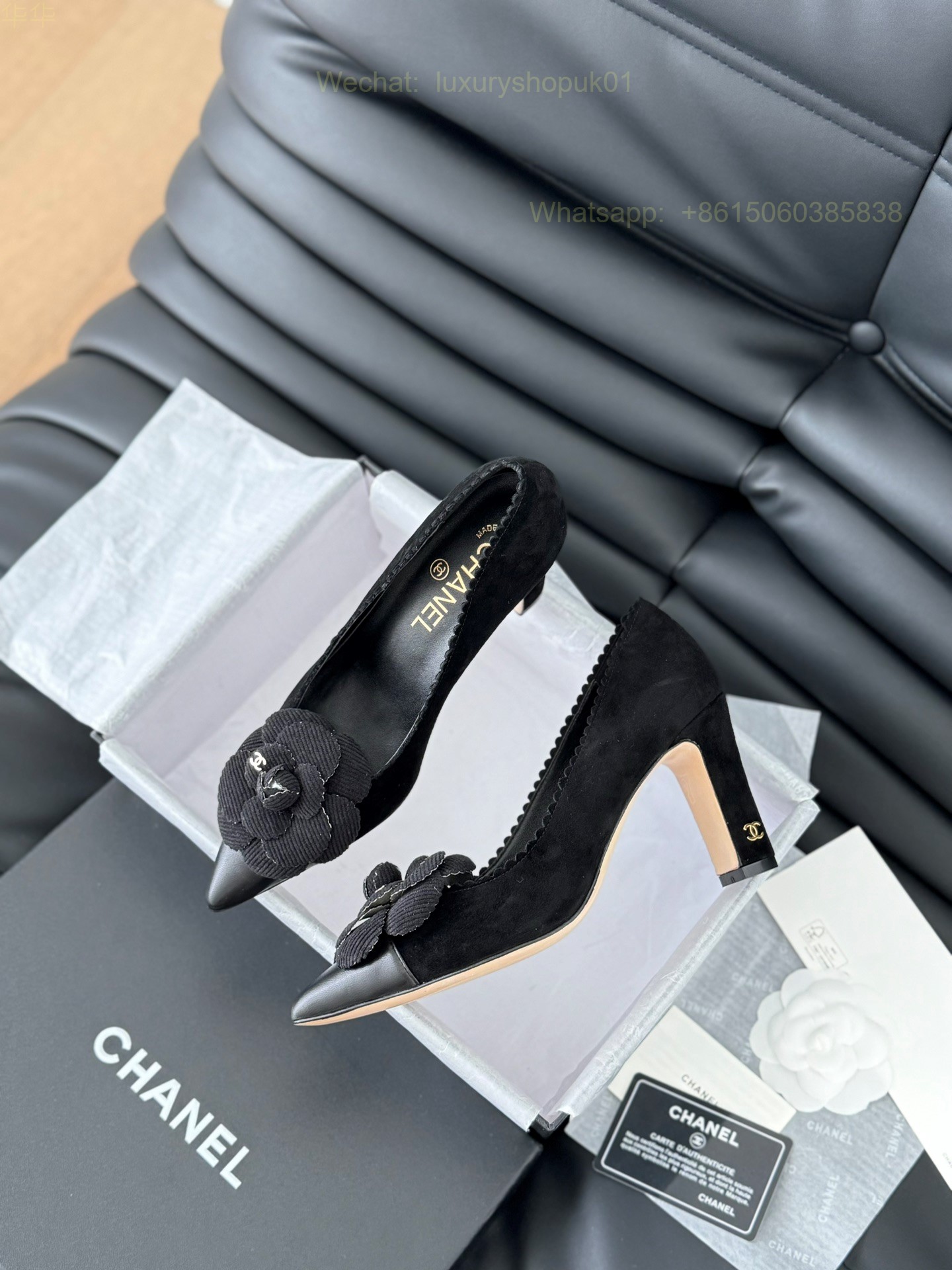 Chanel Leather Camellia Flower High heels pumps Pointed toe Women Shoes