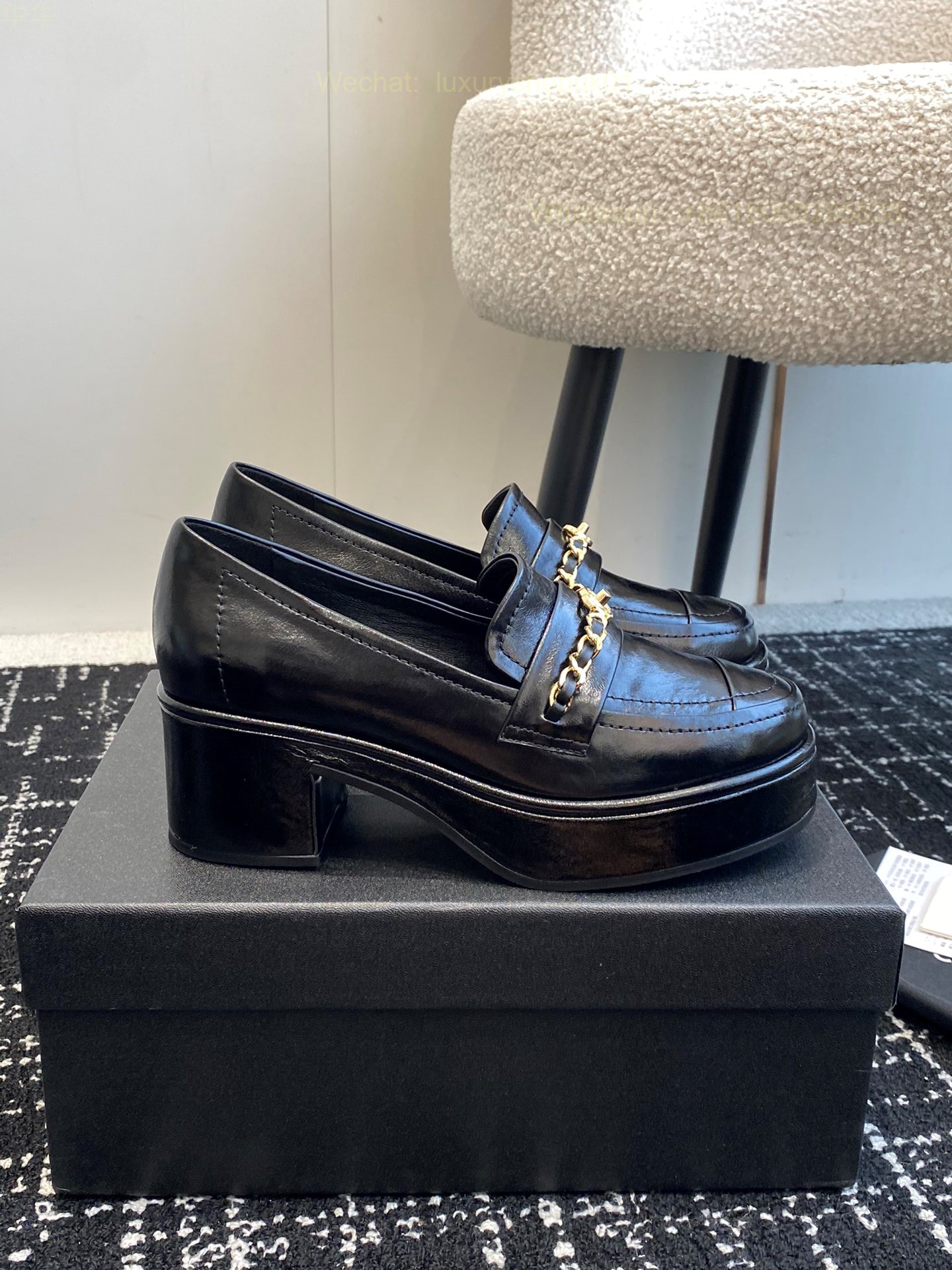 Chanel Chain Leather Loafer flat CC Logo Women Shoes