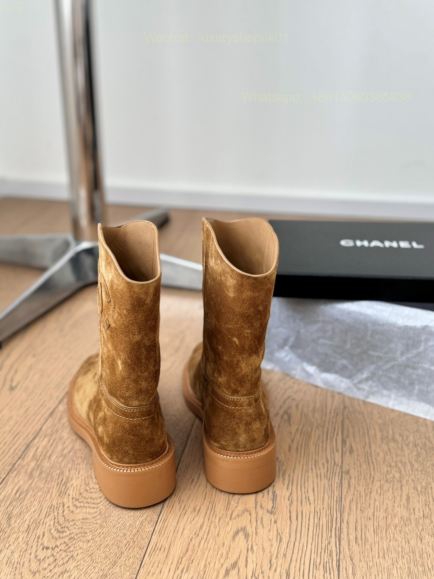 Chanel suede Leather Flat Boot CC Logo Women Shoes