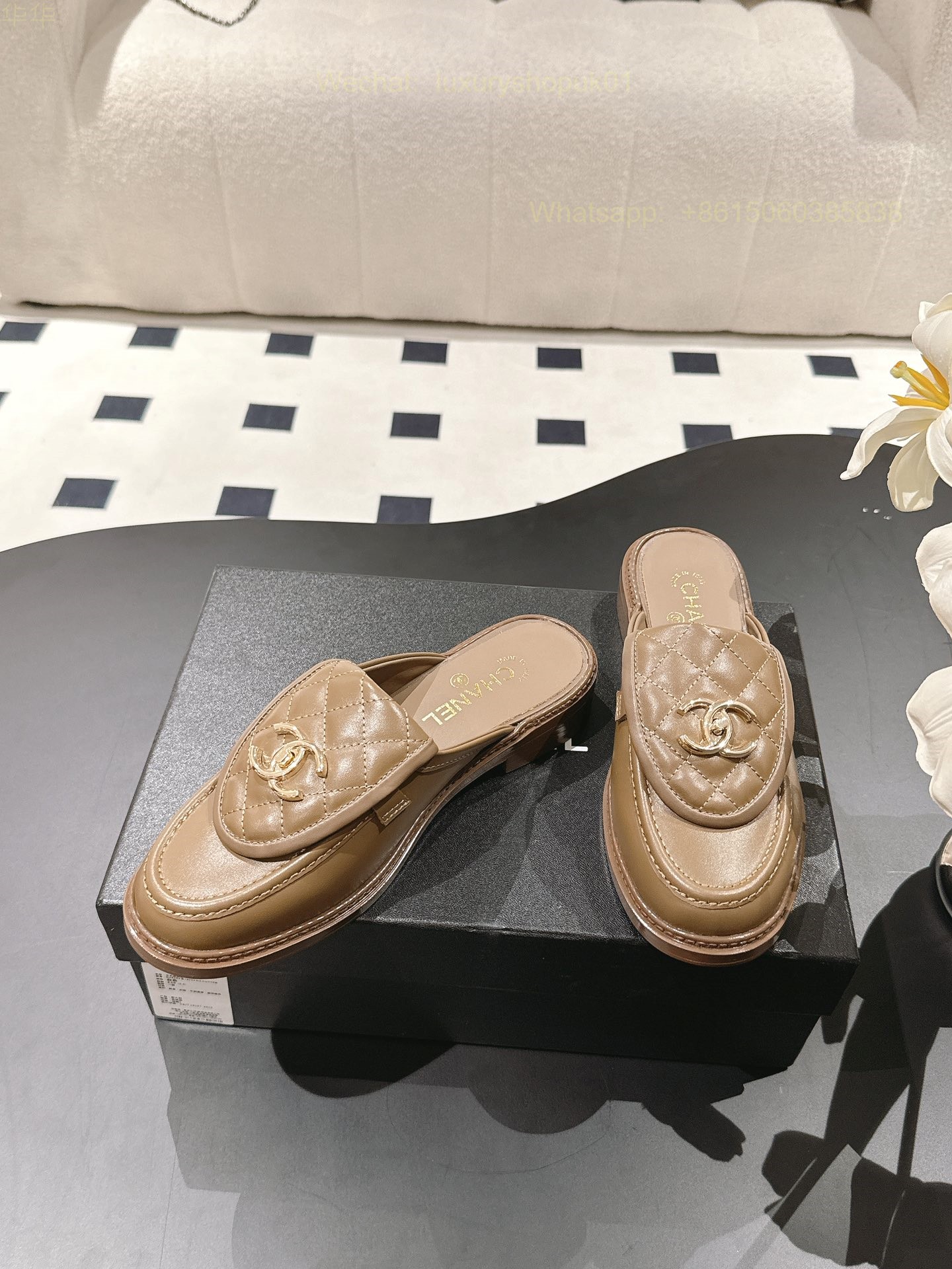 Chanel Leather Slipper flat Slide CC Logo Women Shoes