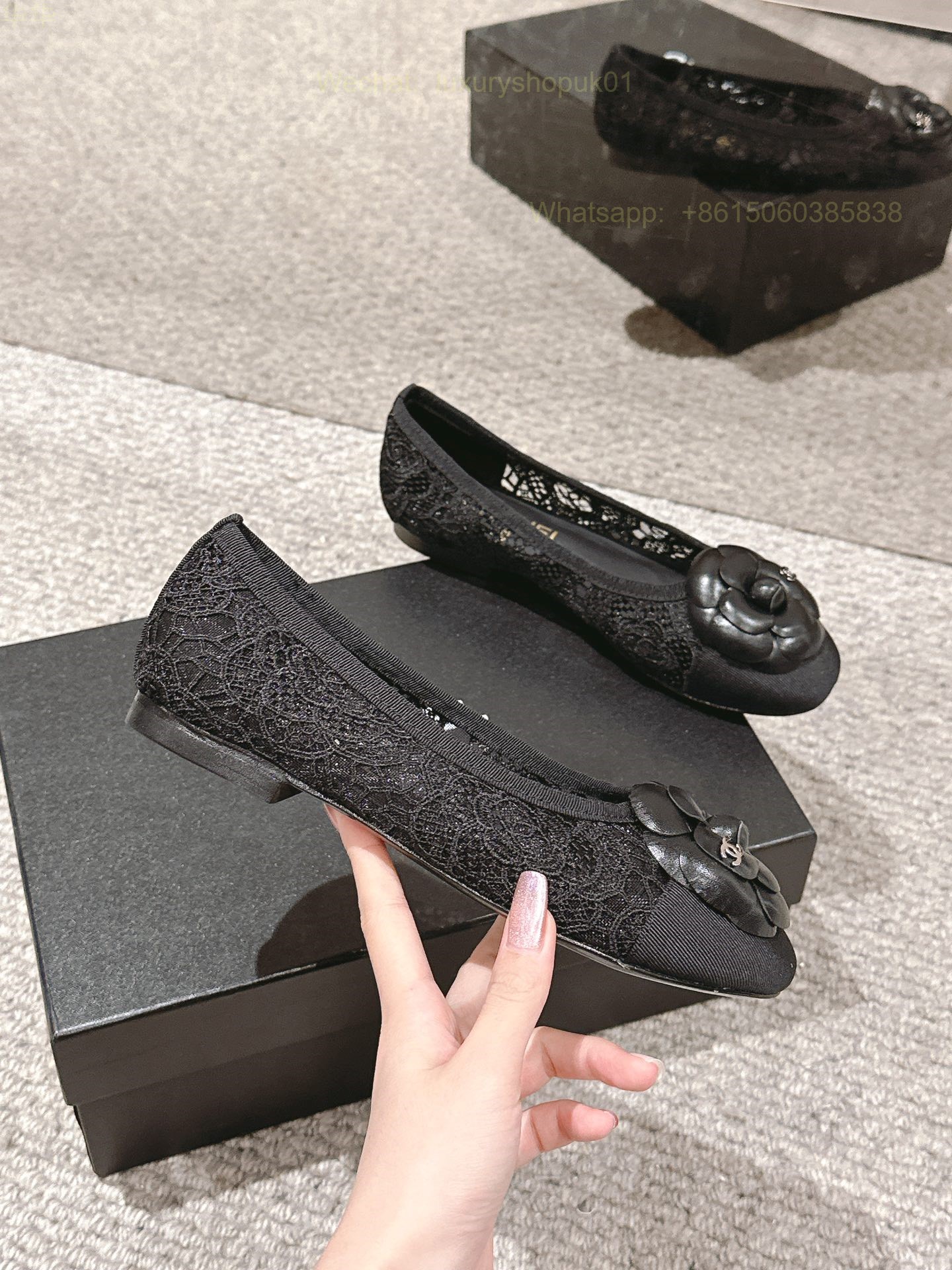 Chanel lace Embellished Camellia floral ballerina flats mesh Women Shoes